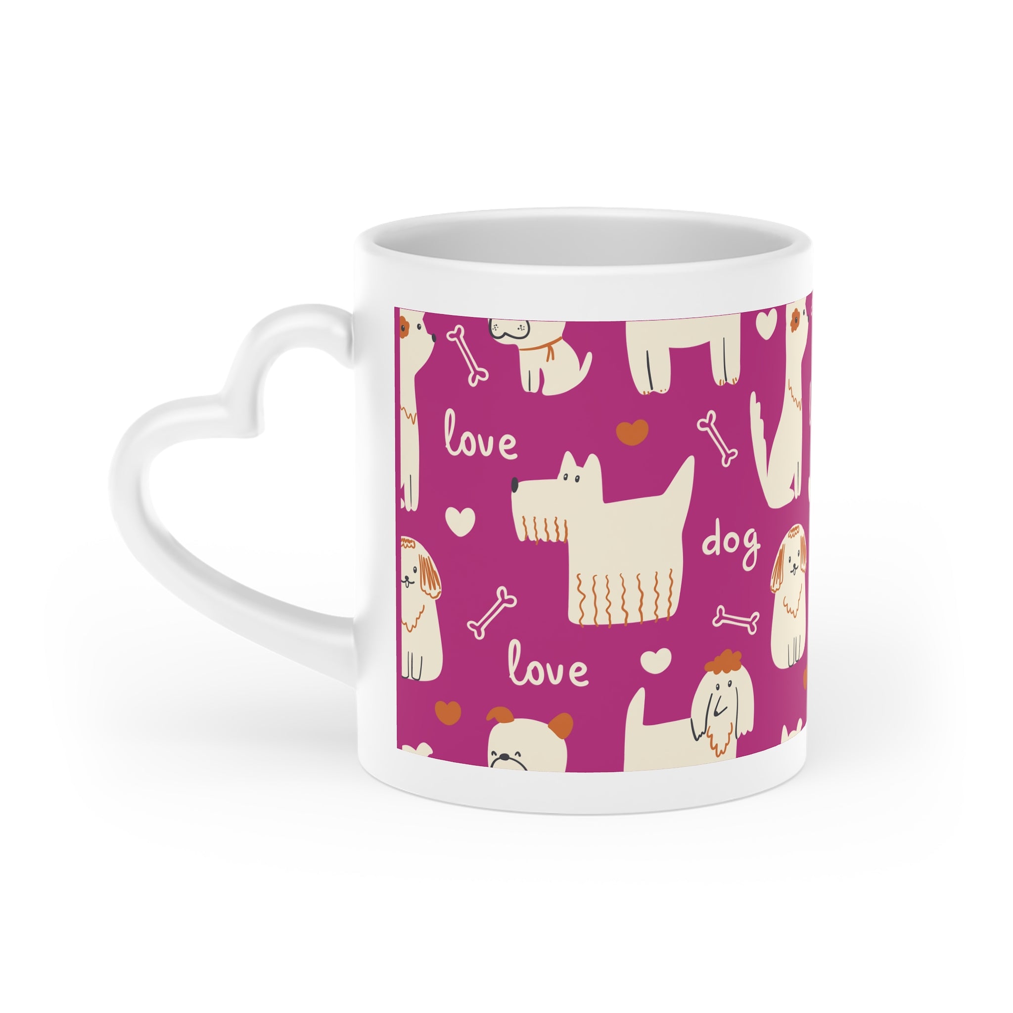 Cute "Dog Love" Ceramic Mug with Heart Shaped Handle