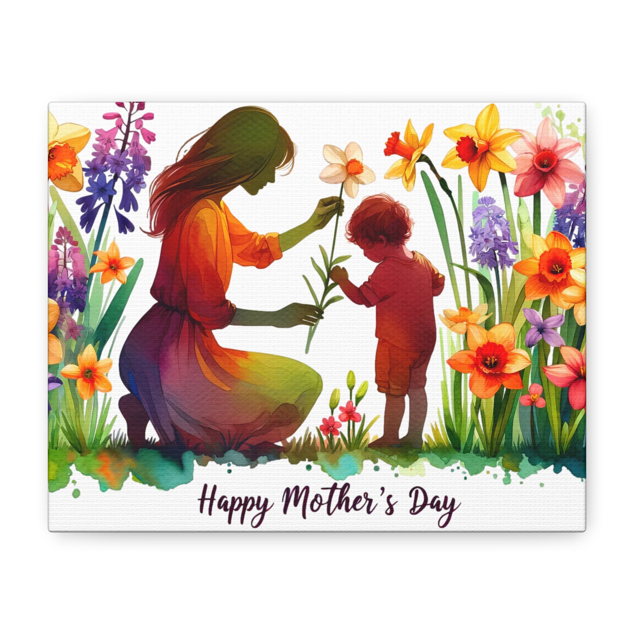 "Happy Mother's Day" Nurturing Mom Canvas | Watercolor Garden Wall Art