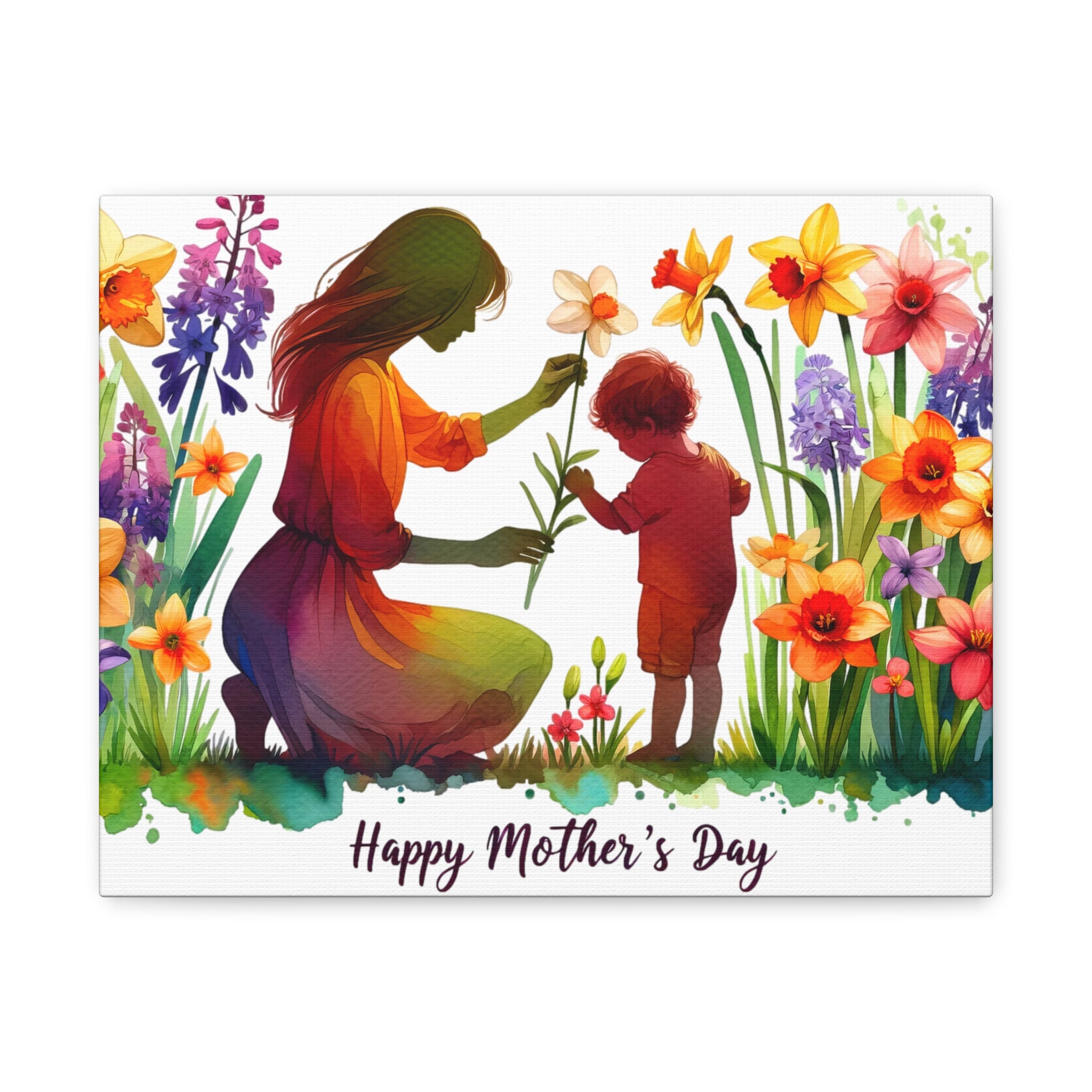 "Happy Mother's Day" Nurturing Mom Canvas | Watercolor Garden Wall Art