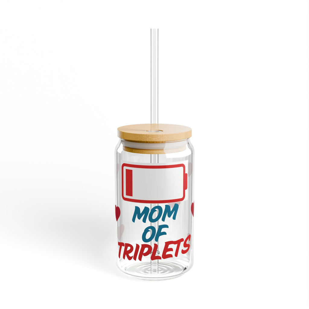 Mom of Triplets Glass Can Tumbler | Iced Coffee Cup Gift for Mom of Three