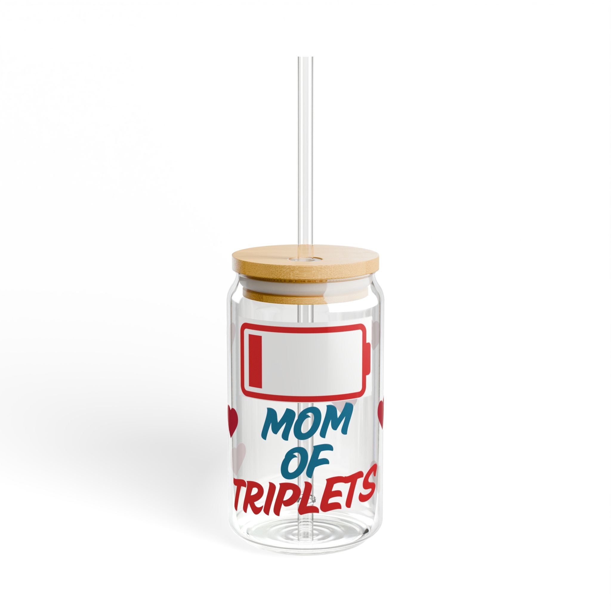 Mom of Triplets Glass Can Tumbler | Iced Coffee Cup Gift for Mom of Three