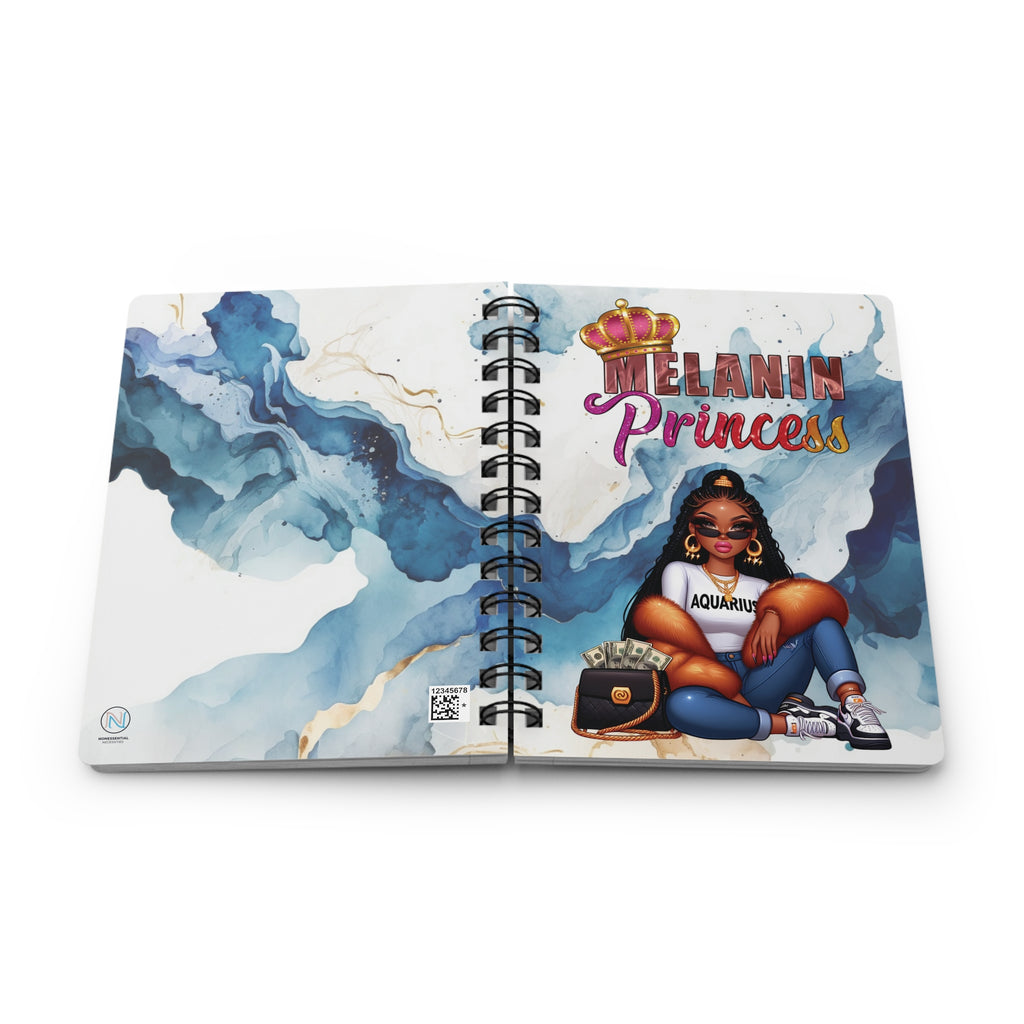 Aquarius Zodiac Journal | Melanin Princess Edition | Spiral Notebook
