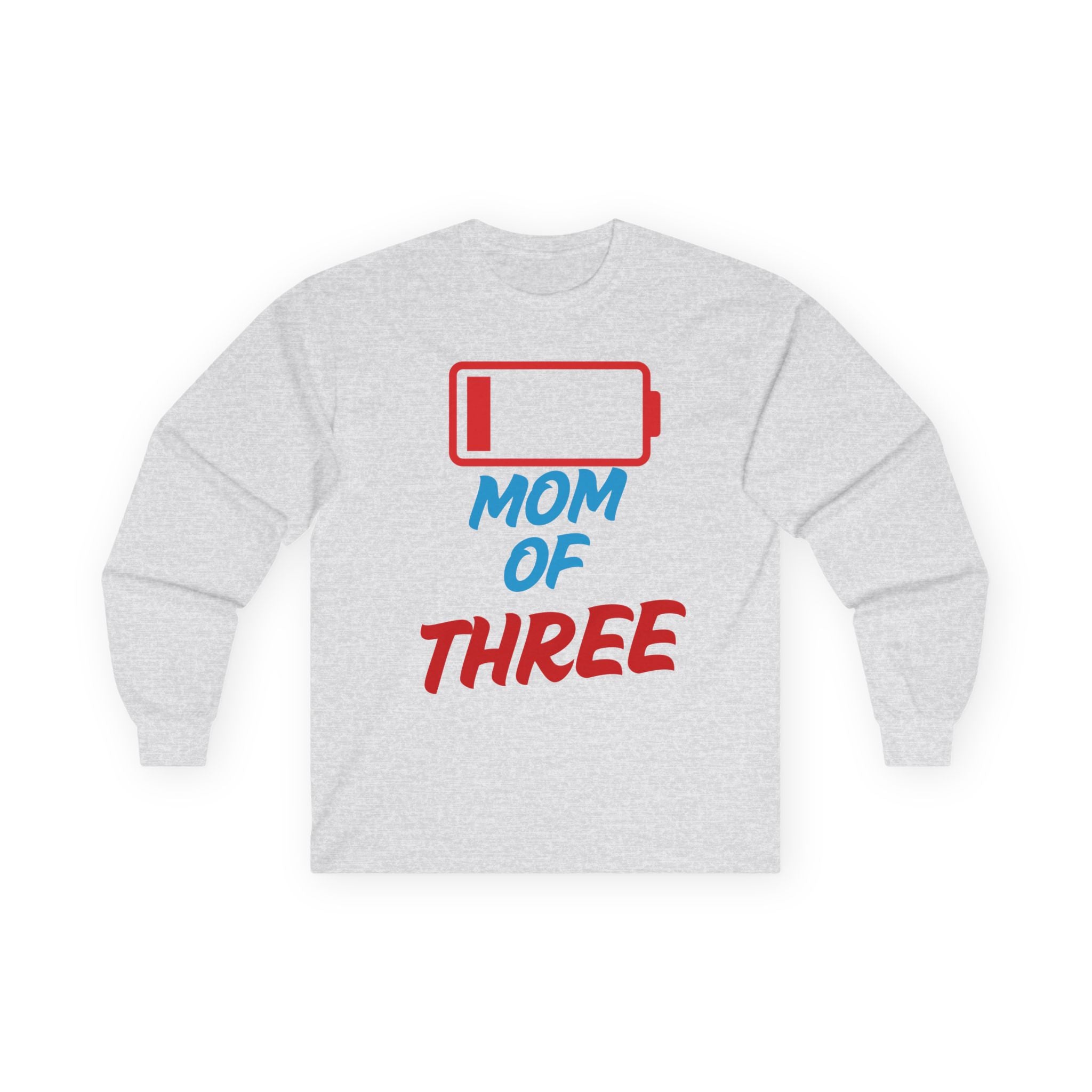 Mom of Three Low Battery Graphic Long Sleeve Tee