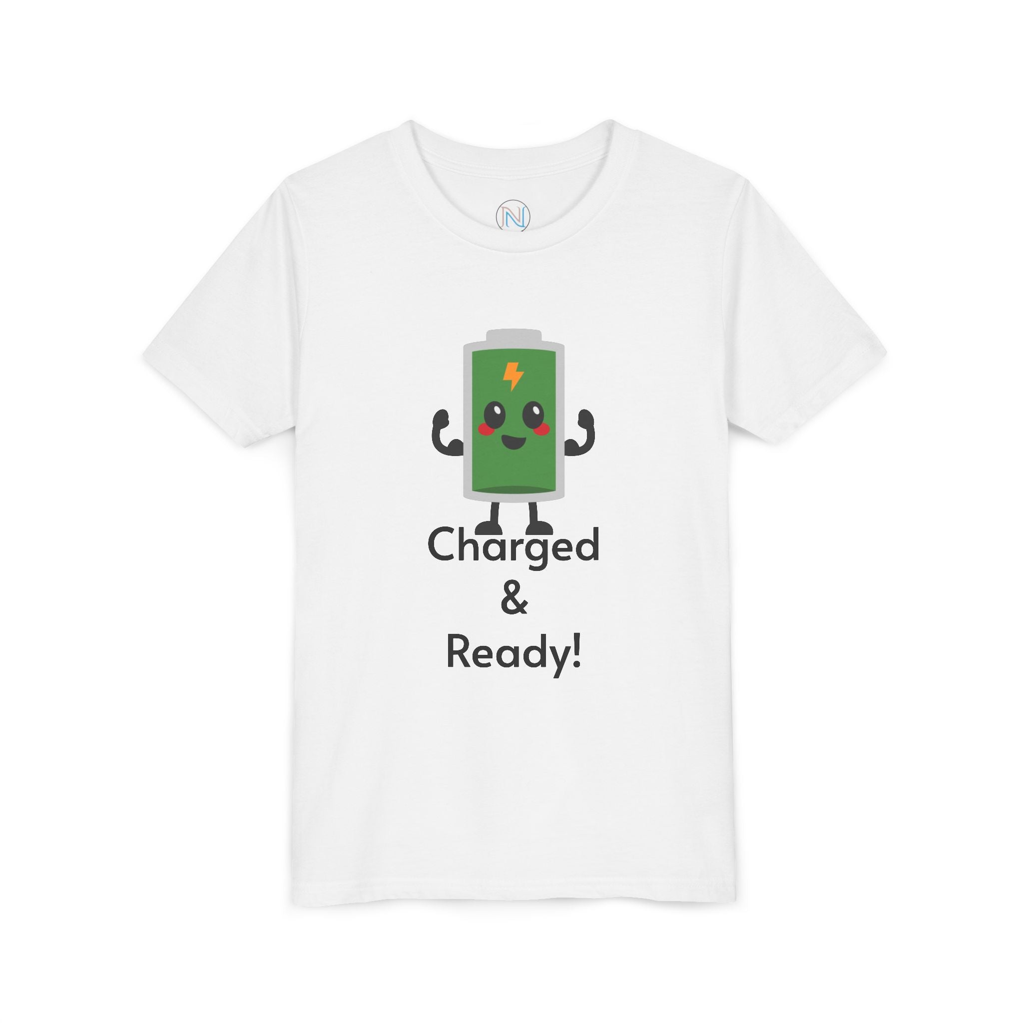 "Charged & Ready" Youth T-Shirt | Gamer Style Battery Graphic Tee