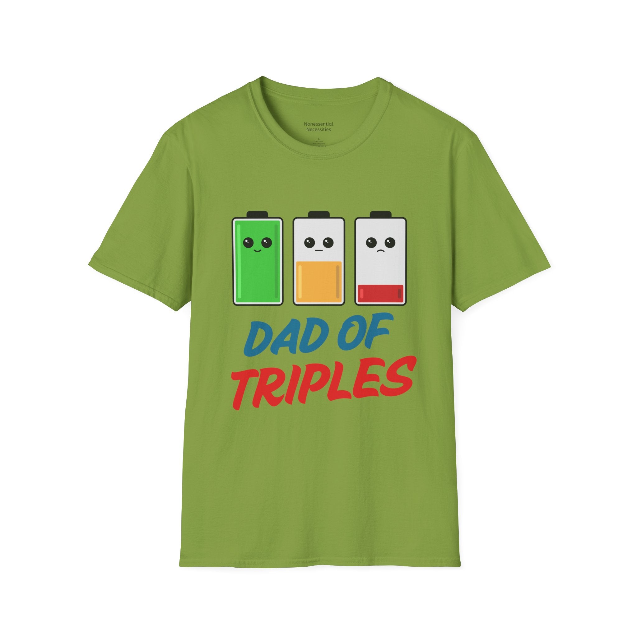 "Dad of Triples" Battery T-Shirt - Funny Gift for Father of Three