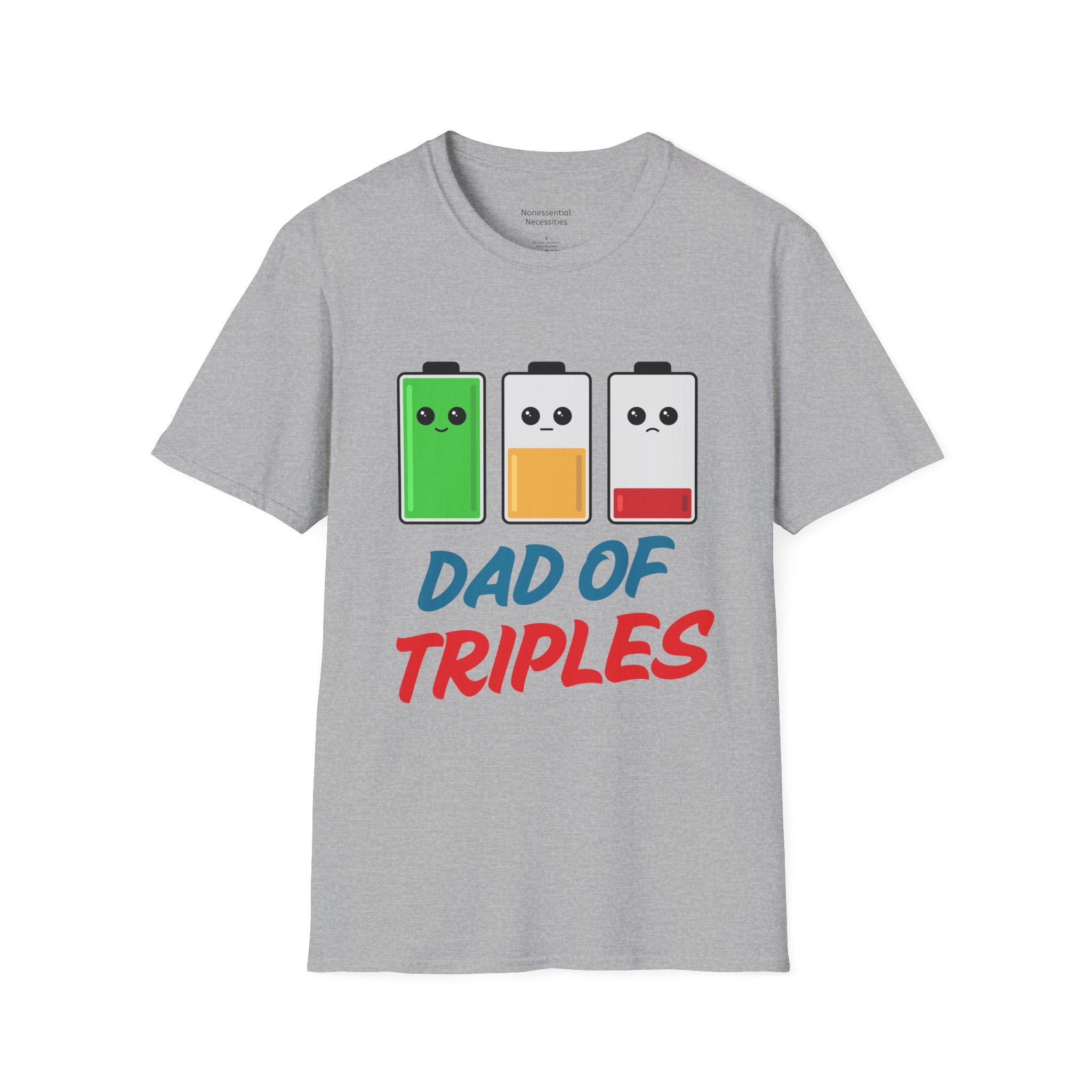"Dad of Triples" Battery T-Shirt - Funny Gift for Father of Three
