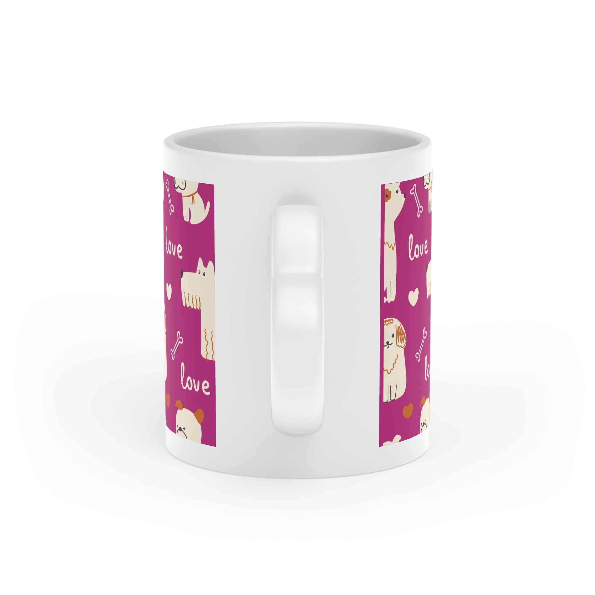 Cute "Dog Love" Ceramic Mug with Heart Shaped Handle