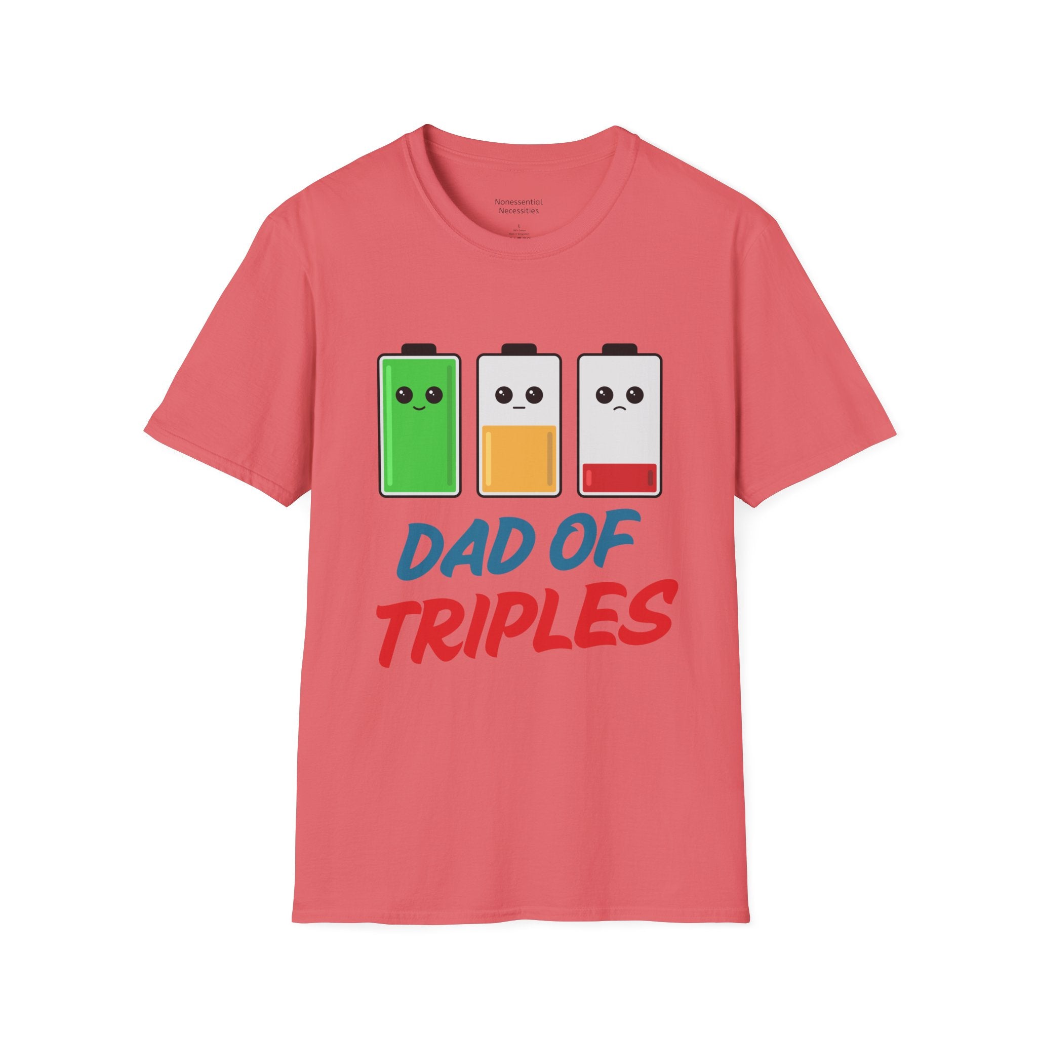 "Dad of Triples" Battery T-Shirt - Funny Gift for Father of Three