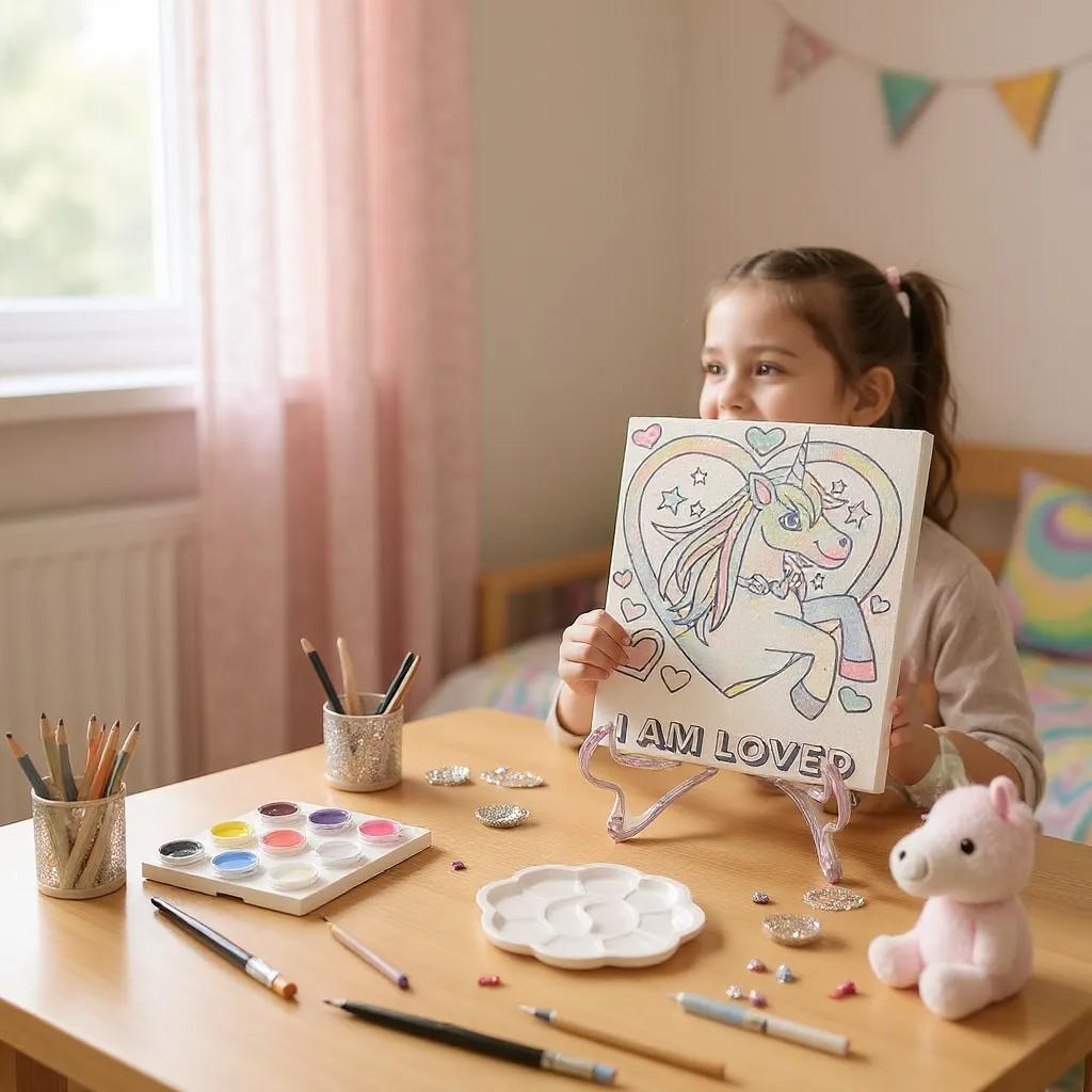 "I Am Loved" Unicorn DIY Paint Kit | Positive Affirmation Canvas Art for Kids