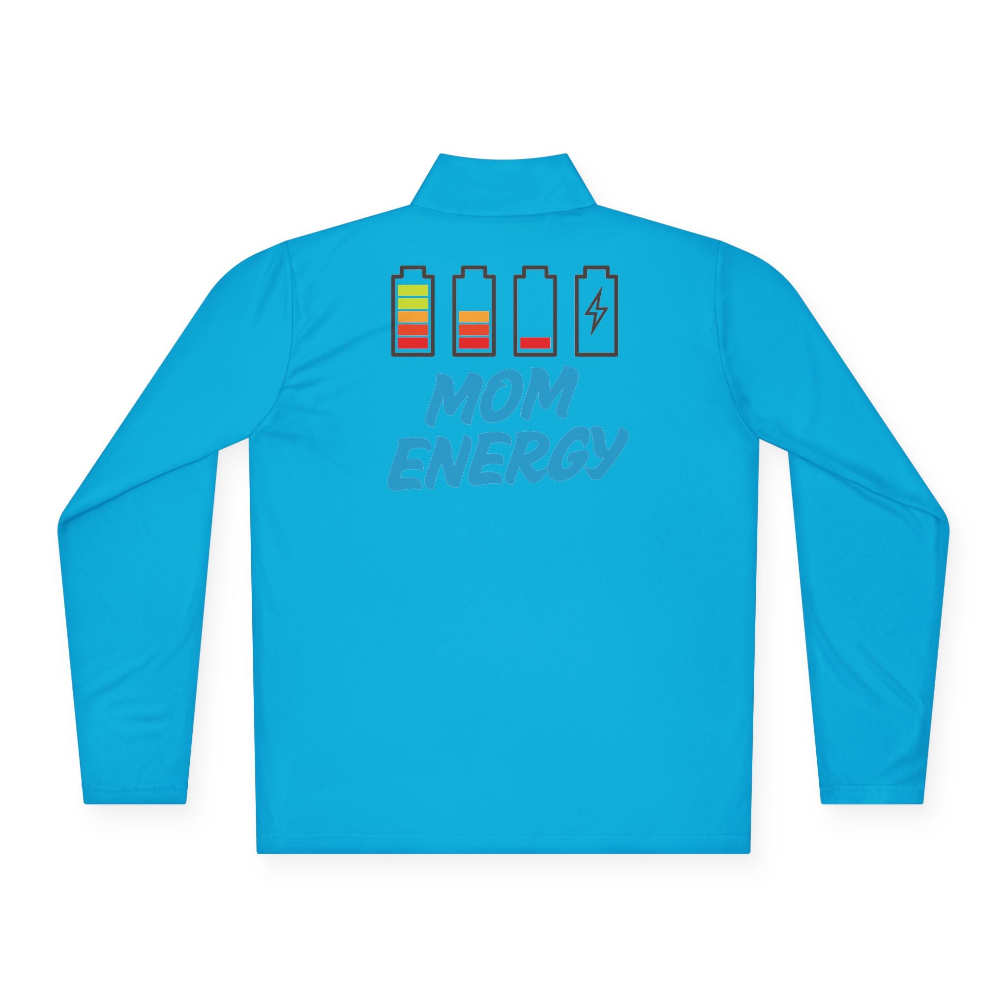 Mom Energy Quarter-Zip Pullover — Battery Icon Graphic Pullover for Busy Moms