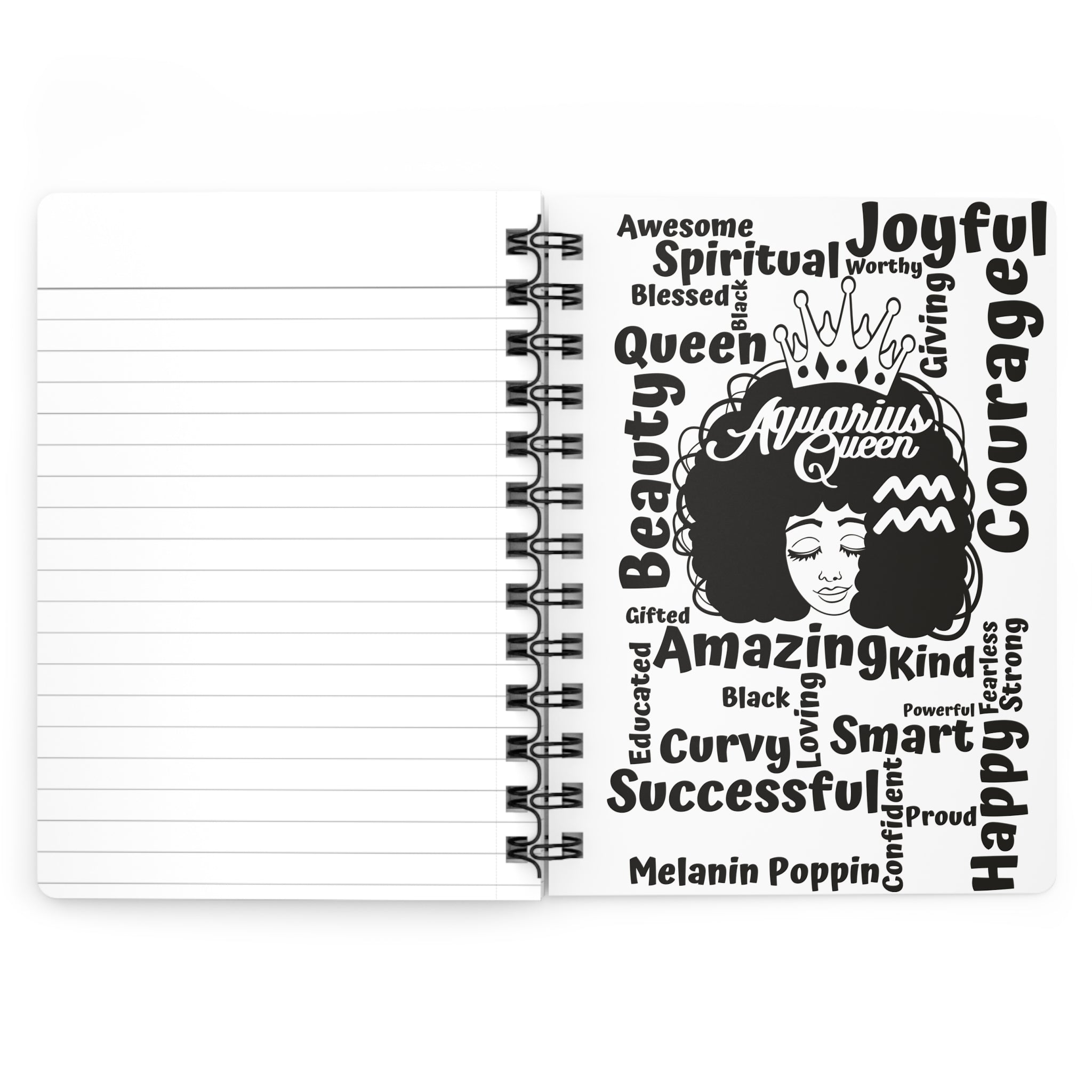 Aquarius Zodiac Journal | Melanin Princess Edition | Spiral Notebook