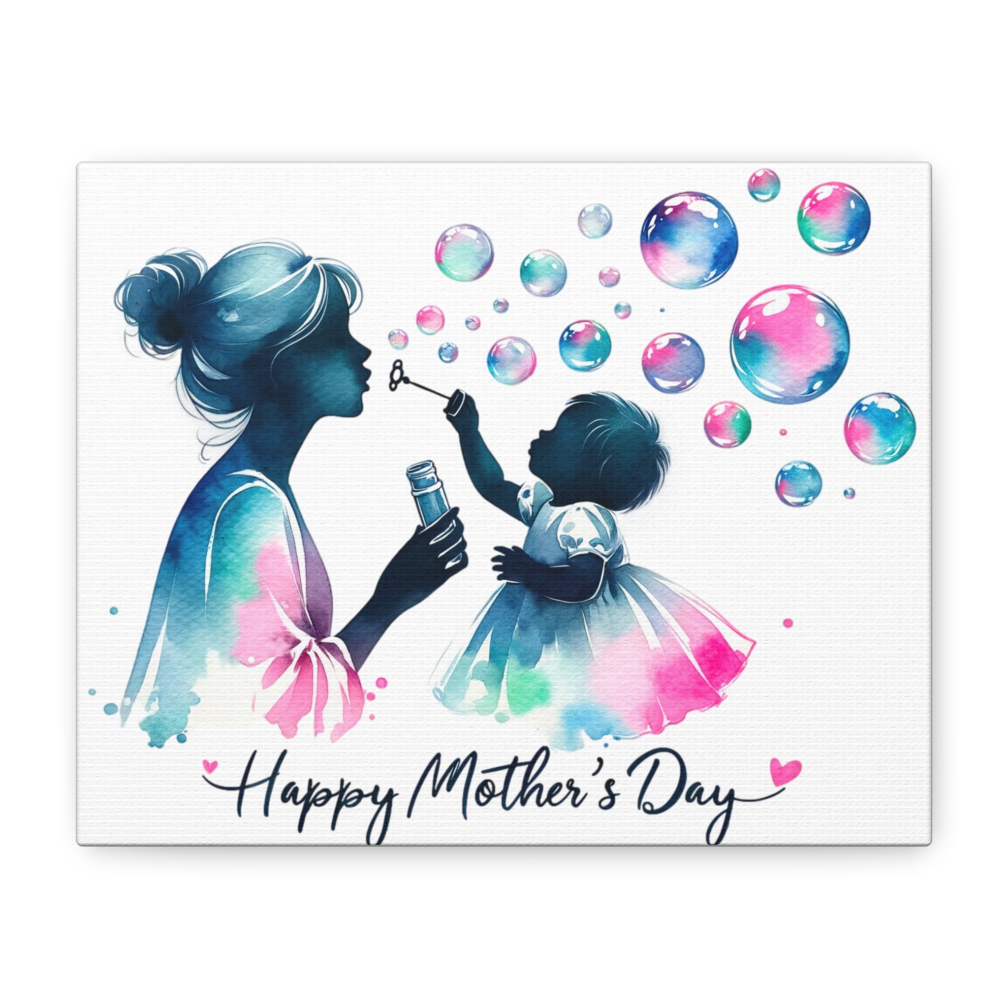 "Bubbles of Joy" Mother's Day Canvas | Mother & Daughter Watercolor Art