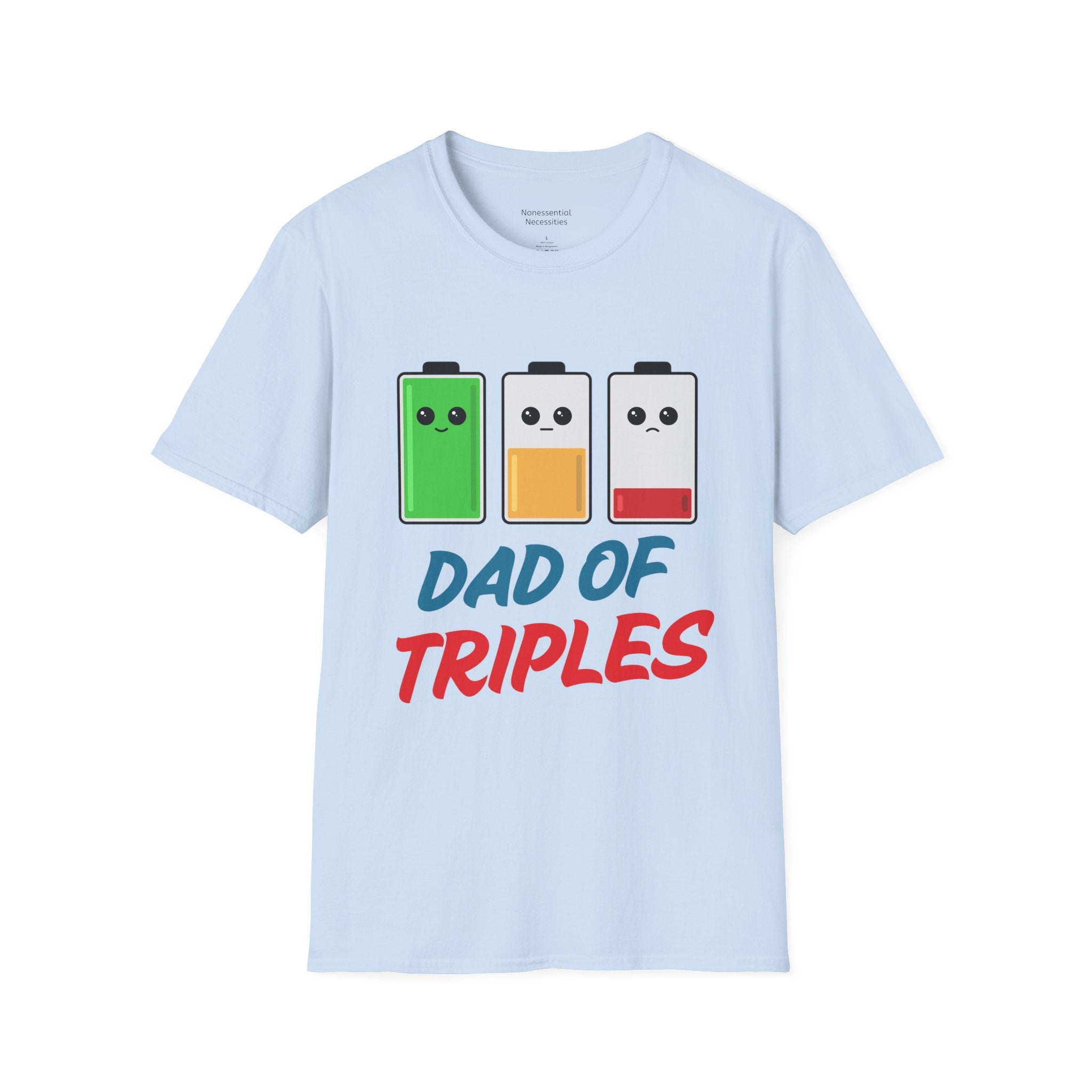 "Dad of Triples" Battery T-Shirt - Funny Gift for Father of Three