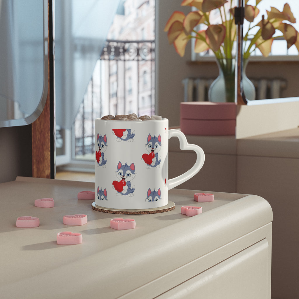 "Purr-fect Love" Heart Handle Mug | Cute Kitten Coffee Cup for Cat Moms