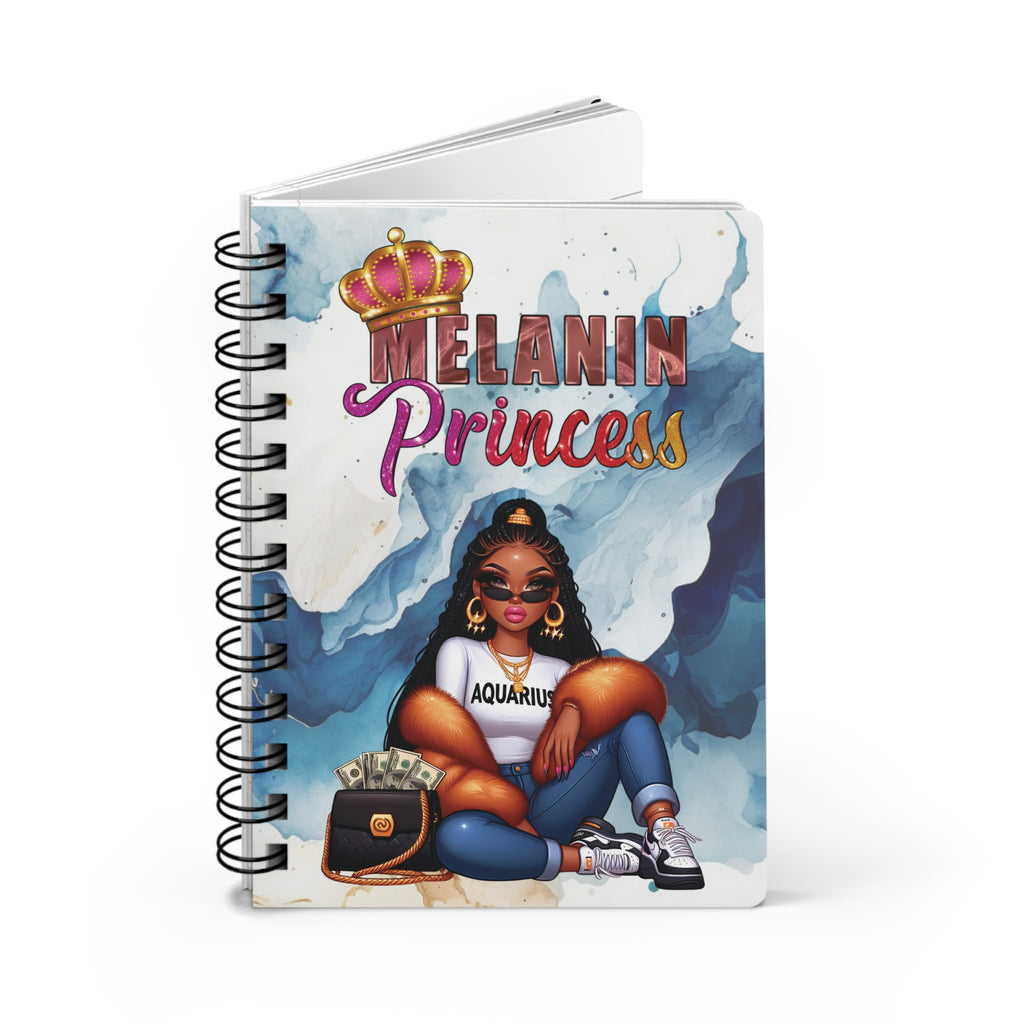 Aquarius Zodiac Journal | Melanin Princess Edition | Spiral Notebook