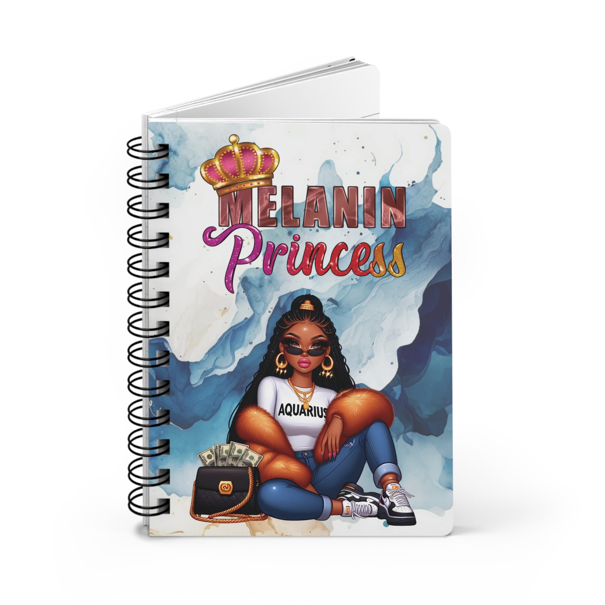 Aquarius Zodiac Journal | Melanin Princess Edition | Spiral Notebook