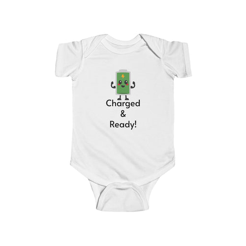 "Charged & Ready" Full Battery Baby Onesie | Funny High Energy Infant Bodysuit