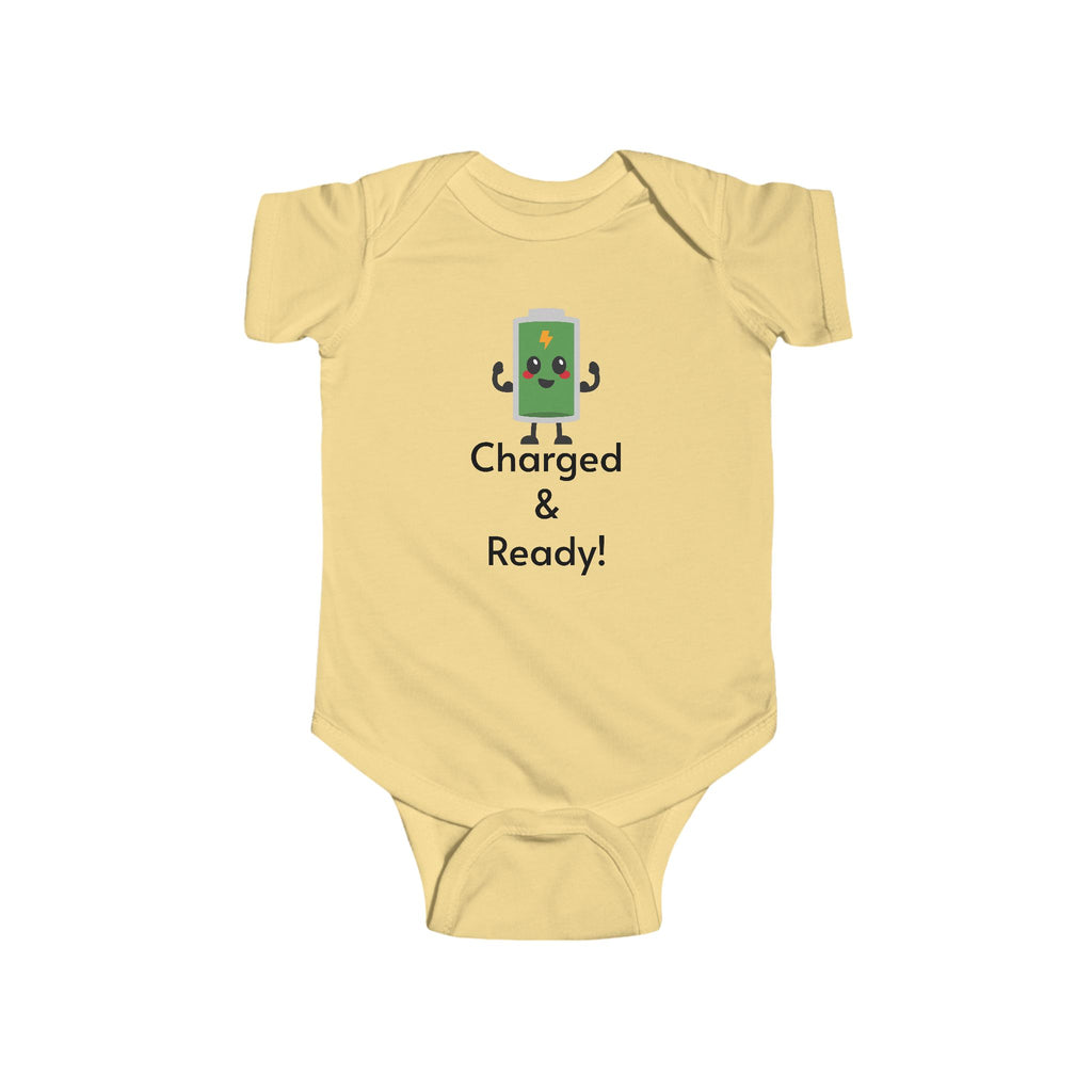 "Charged & Ready" Full Battery Baby Onesie | Funny High Energy Infant Bodysuit
