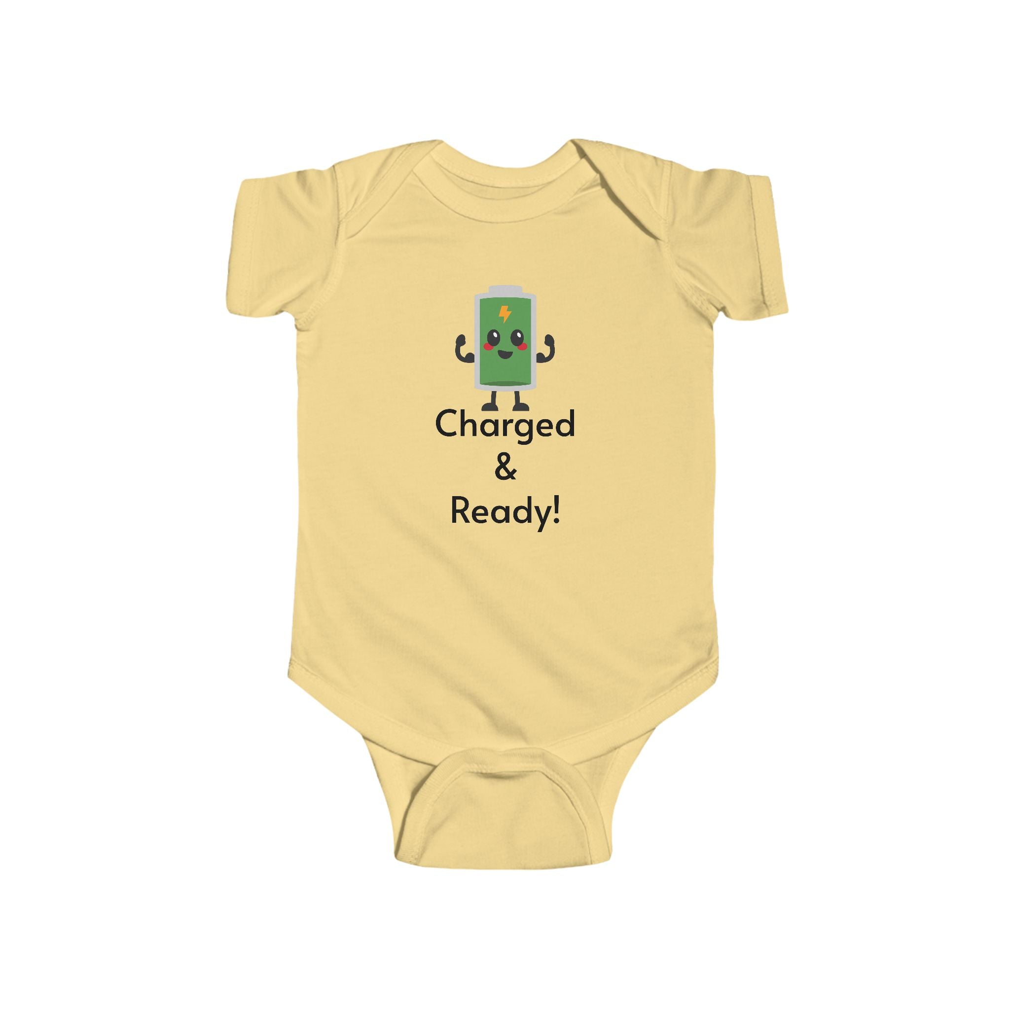 "Charged & Ready" Full Battery Baby Onesie | Funny High Energy Infant Bodysuit