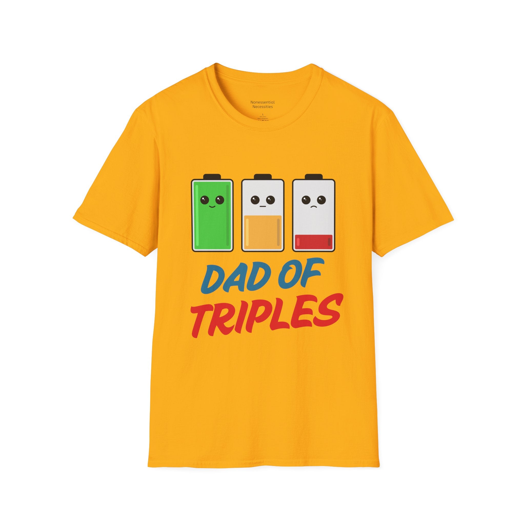 "Dad of Triples" Battery T-Shirt - Funny Gift for Father of Three