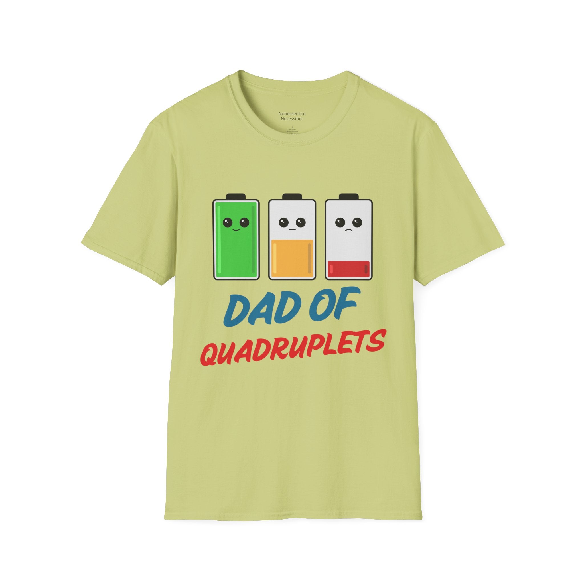 "Dad of Quadruplets" Battery T-Shirt - Funny Gift for Father of Four