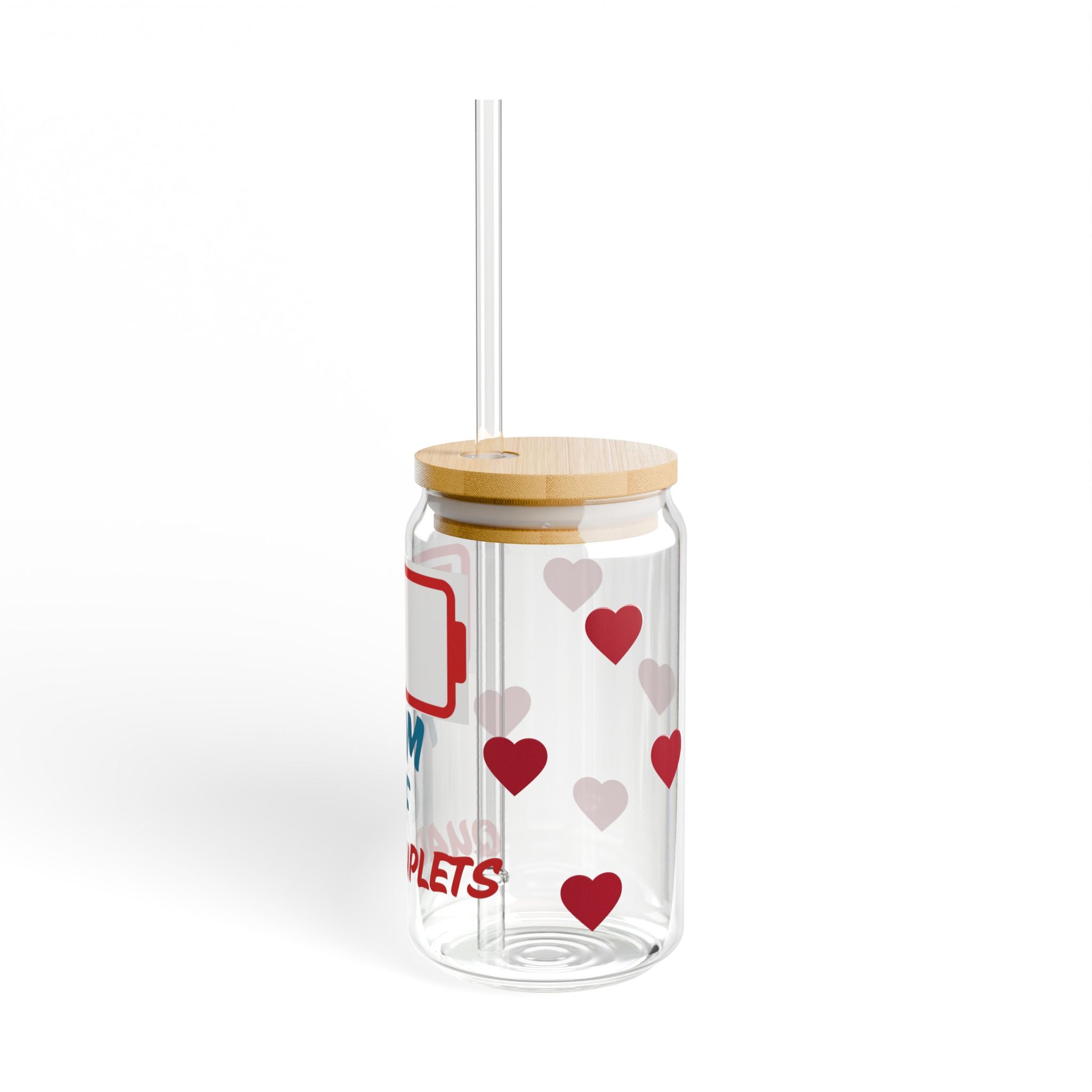 Mom of Quadruplets Glass Can Tumbler | Iced Coffee Cup with Bamboo Lid & Straw