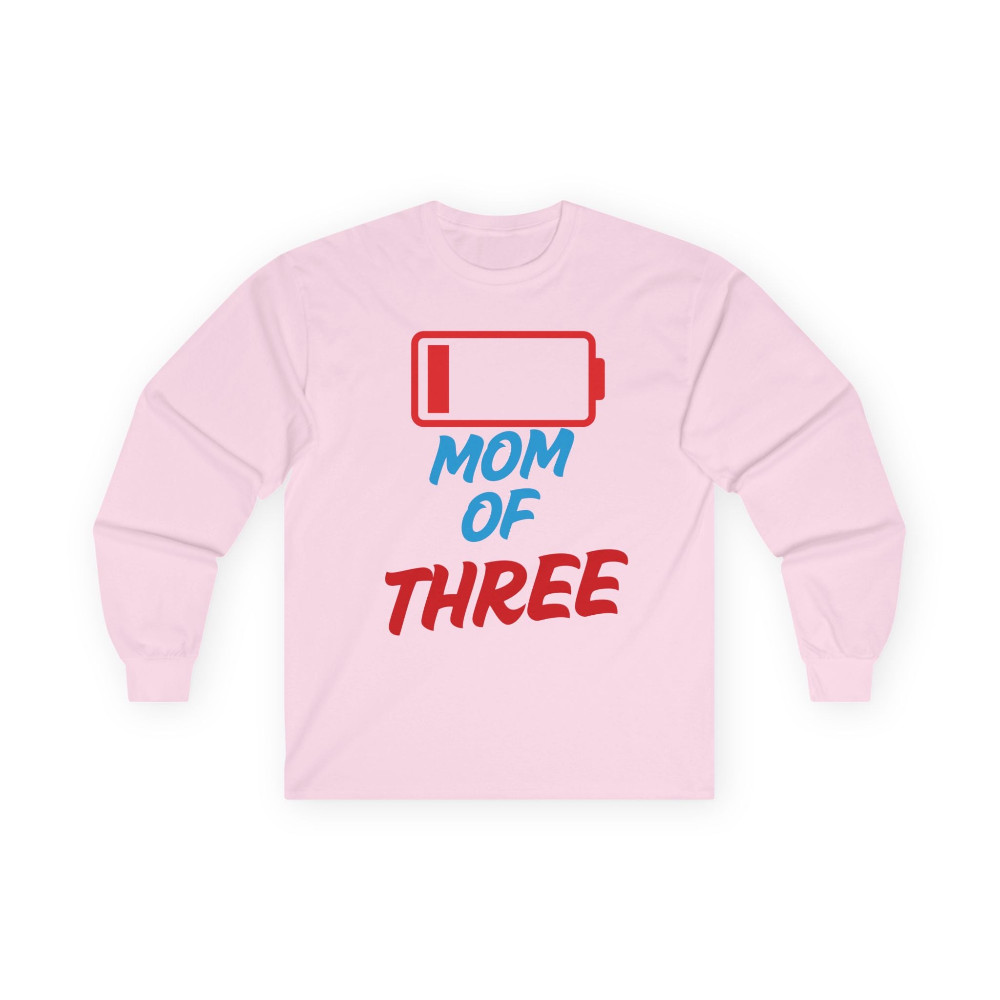 Mom of Three Low Battery Graphic Long Sleeve Tee