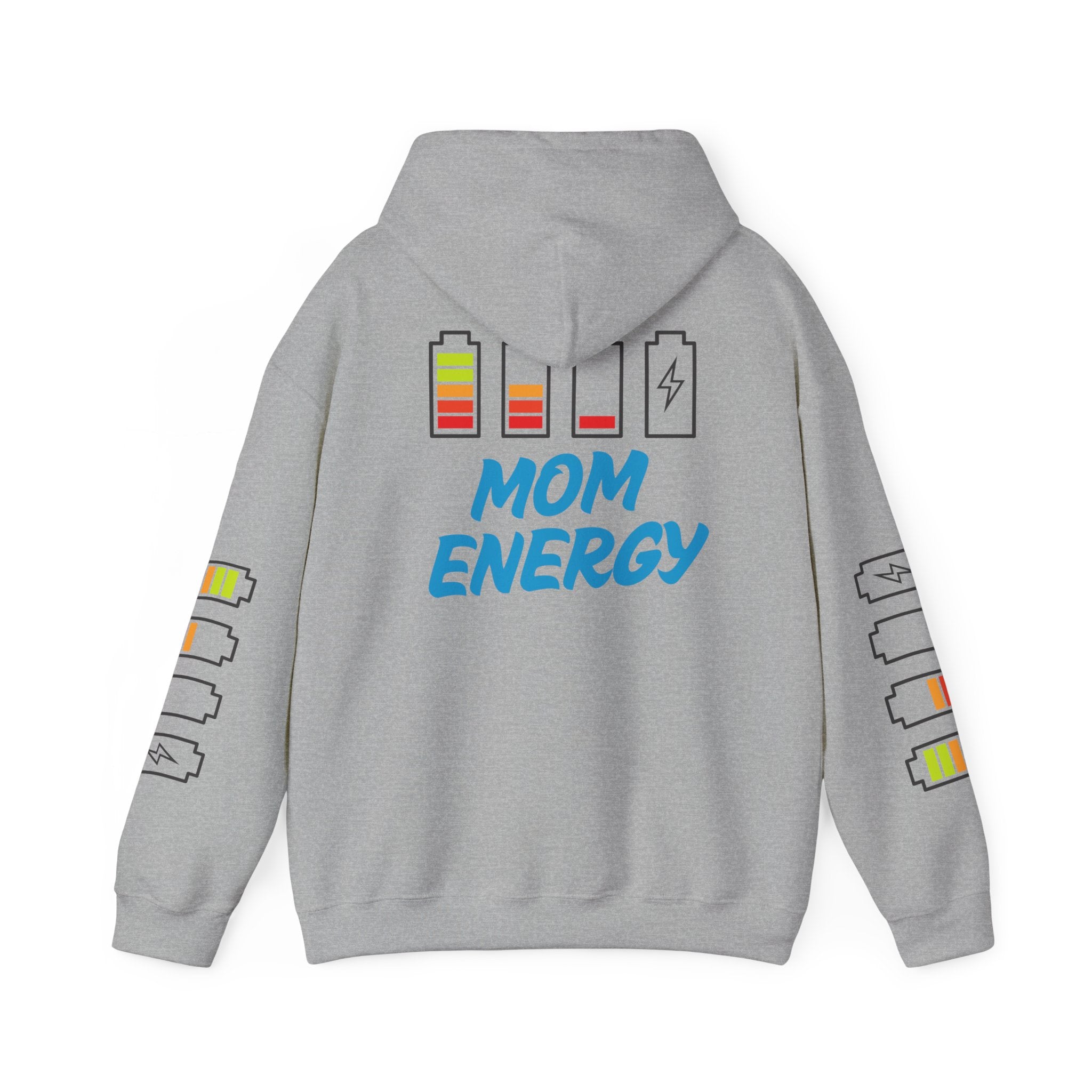Mom Energy Hoodie — Battery Meter Graphic Hooded Sweatshirt