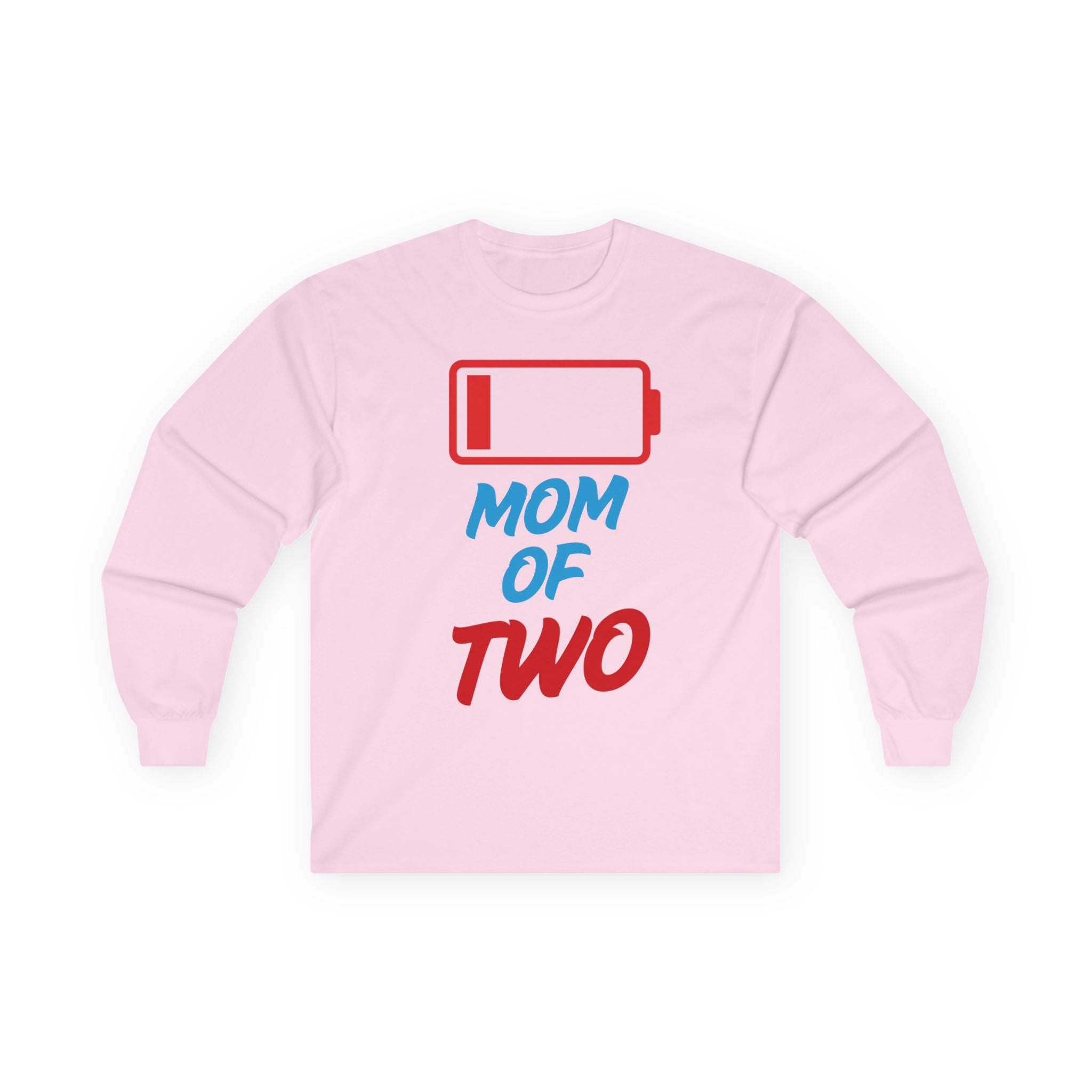 Mom of Two Low Battery Long Sleeve Tee — Funny Mom Shirt for New Mothers, Mother’s Day Gift