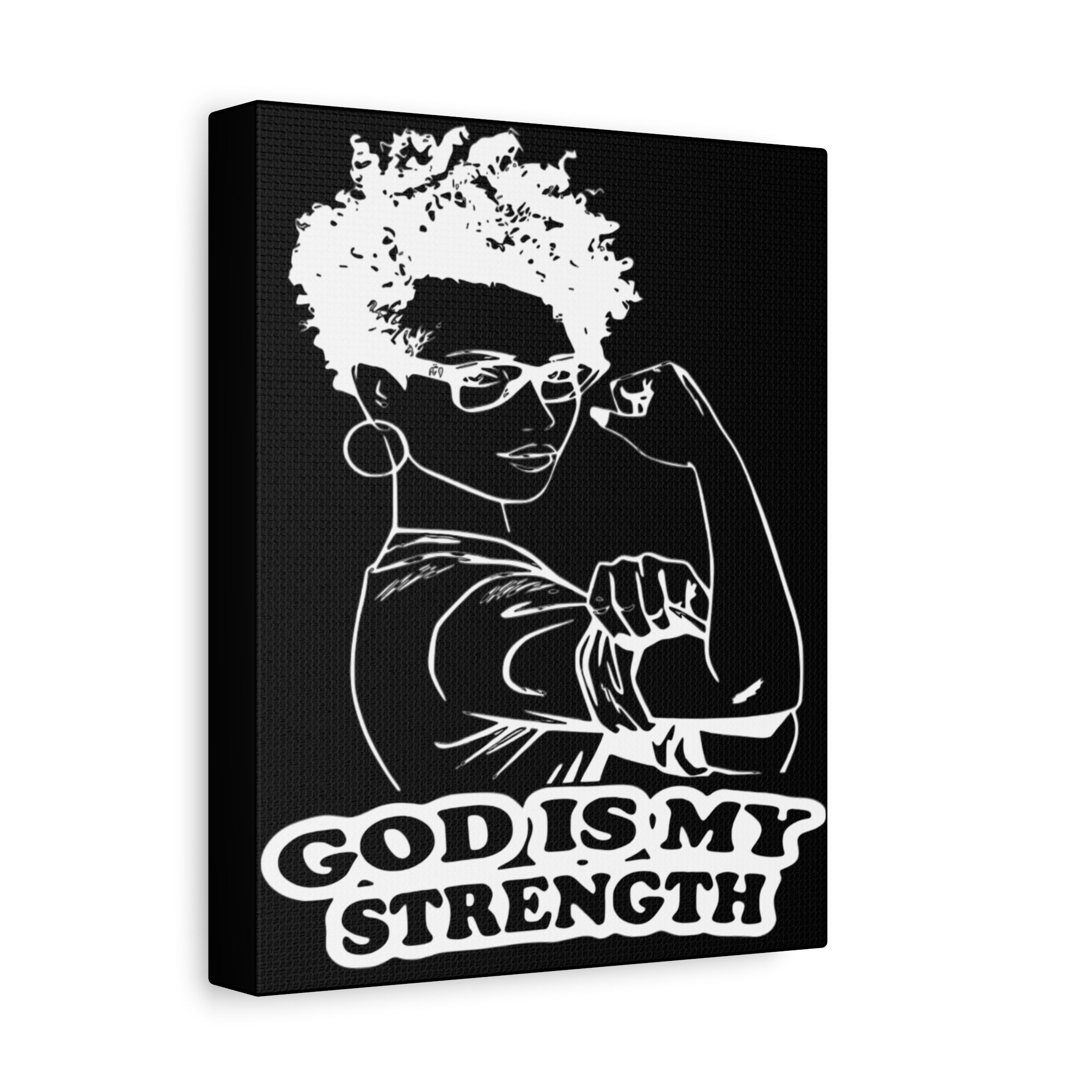 "God Is My Strength" Black & White Canvas | Christian Woman of Color Wall Art