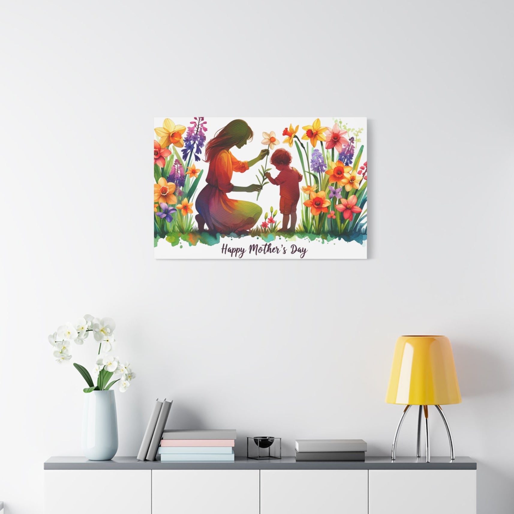 "Happy Mother's Day" Nurturing Mom Canvas | Watercolor Garden Wall Art