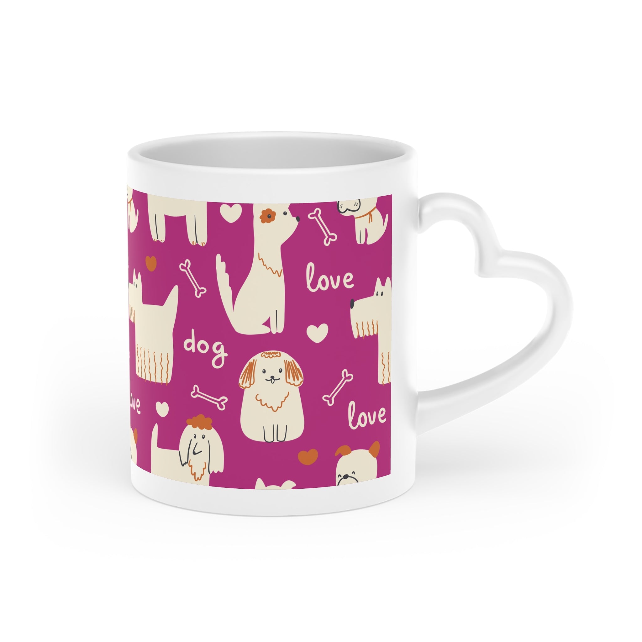 Cute "Dog Love" Ceramic Mug with Heart Shaped Handle