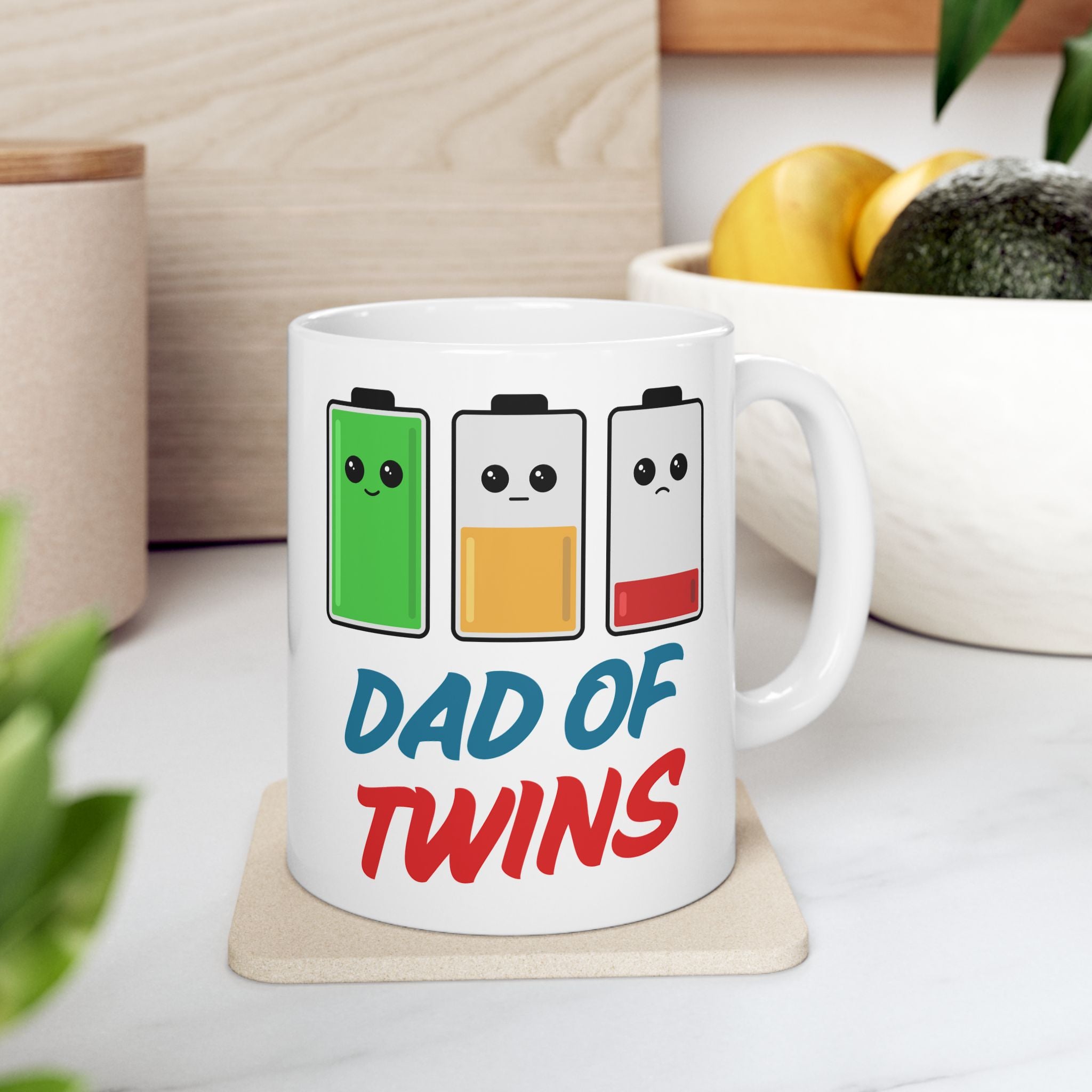 Dad of Twins "Low Battery" Mug | Funny Twin Dad Gift & New Father Present