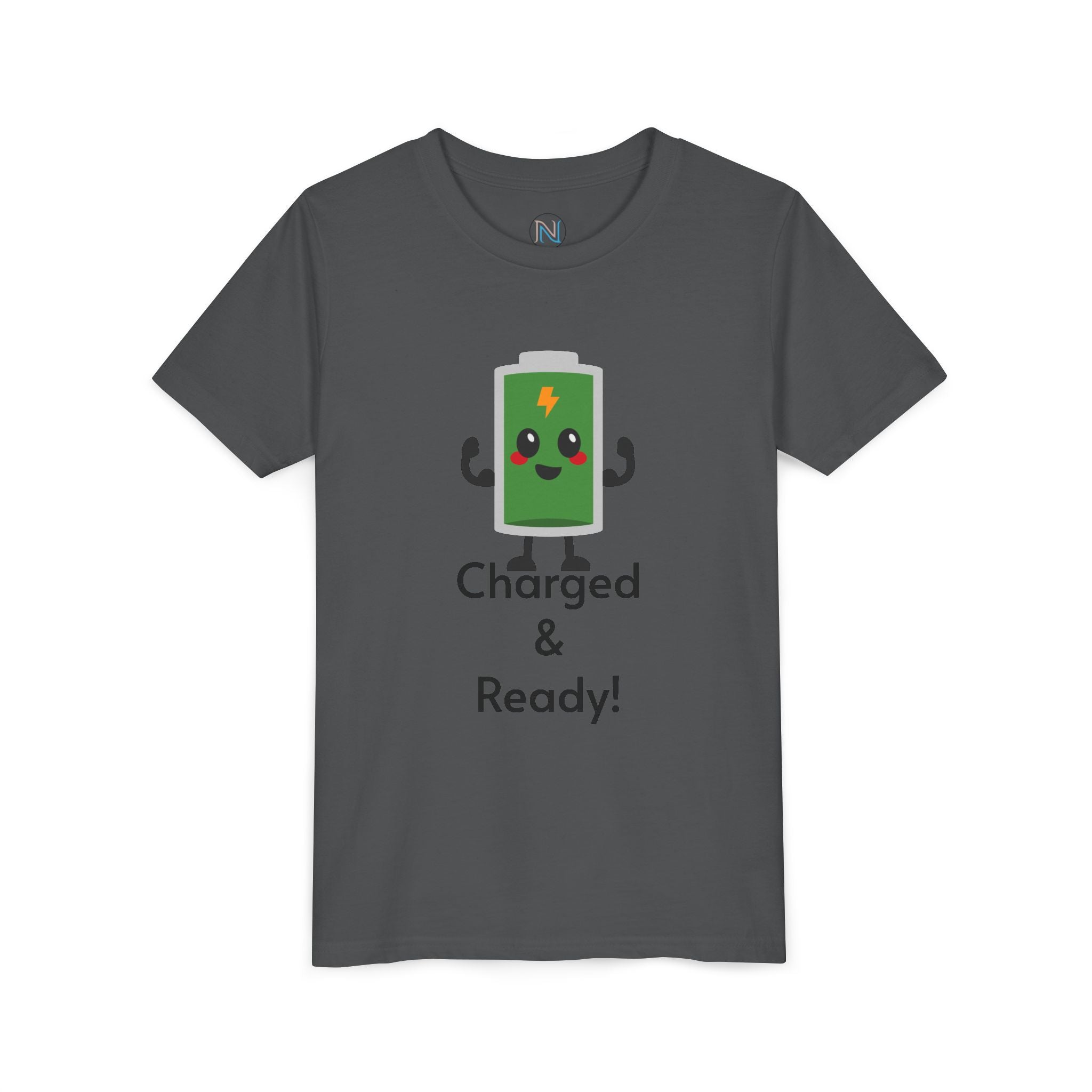 "Charged & Ready" Youth T-Shirt | Gamer Style Battery Graphic Tee
