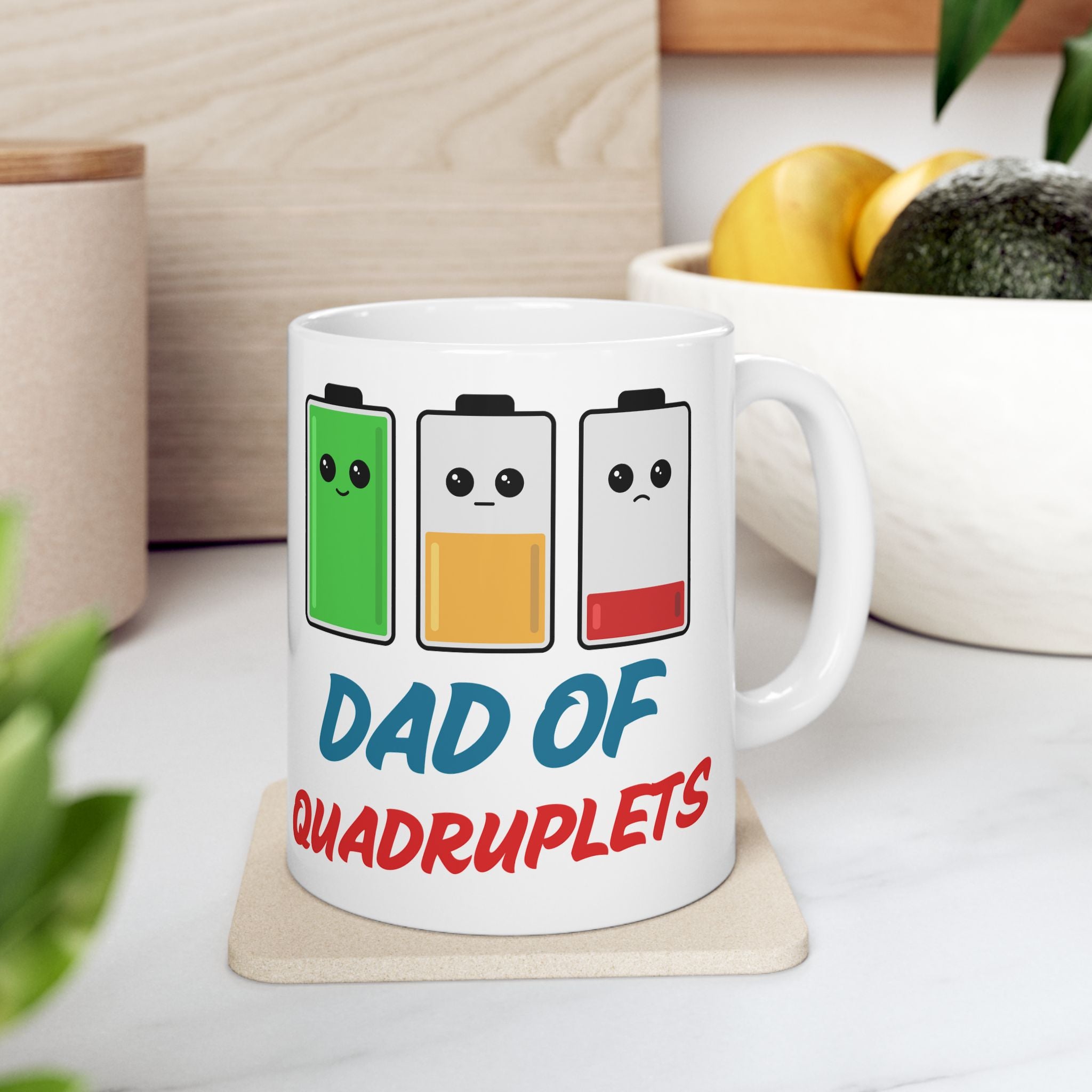 Dad of Quadruplets "Low Battery" Mug | Funny Survival Gift for Fathers of Multiples