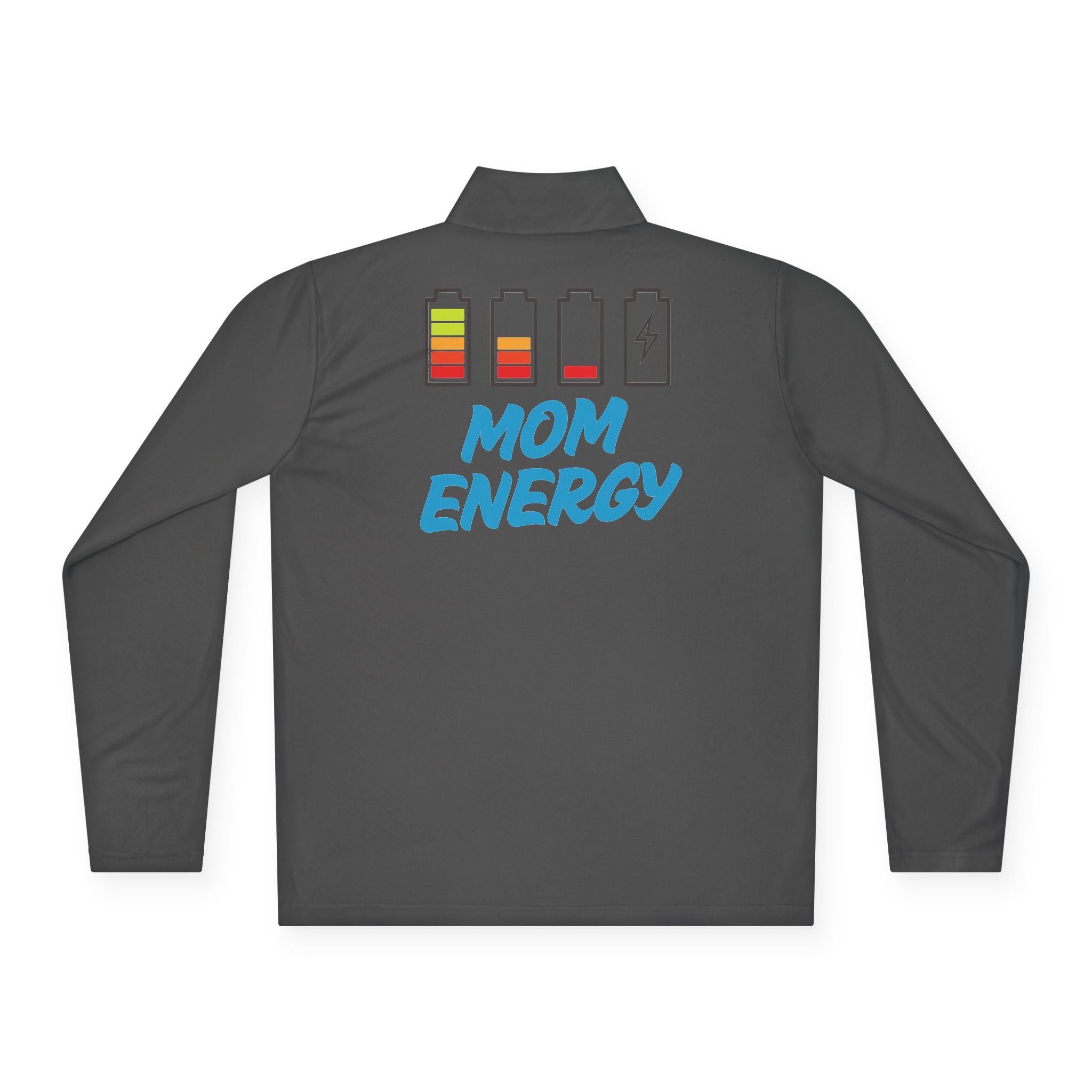 Mom Energy Quarter-Zip Pullover — Battery Icon Graphic Pullover for Busy Moms
