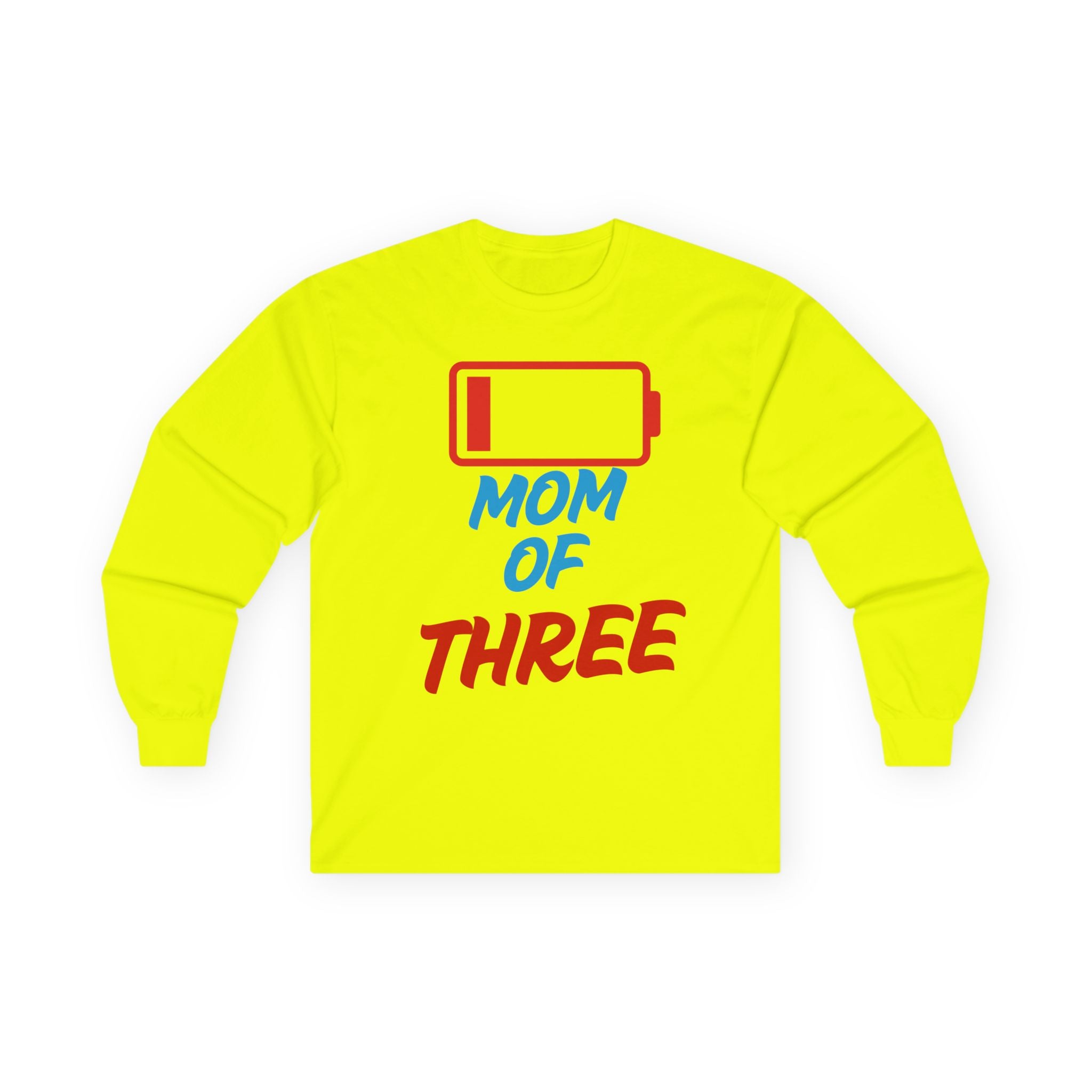 Mom of Three Low Battery Graphic Long Sleeve Tee