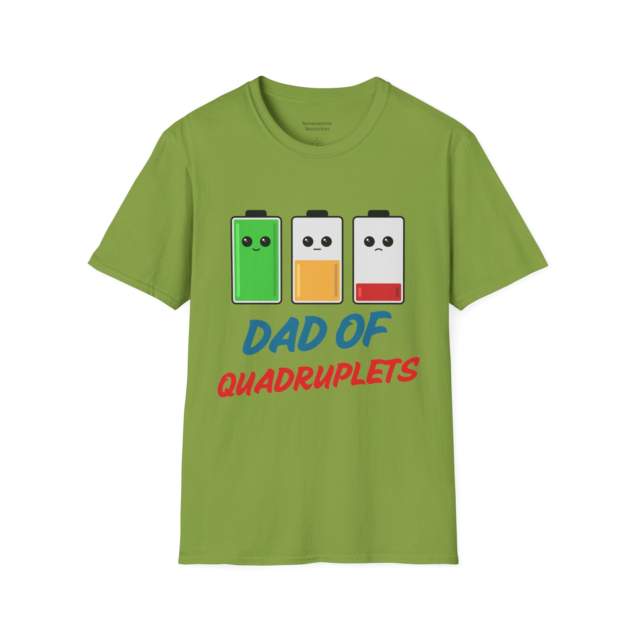 "Dad of Quadruplets" Battery T-Shirt - Funny Gift for Father of Four