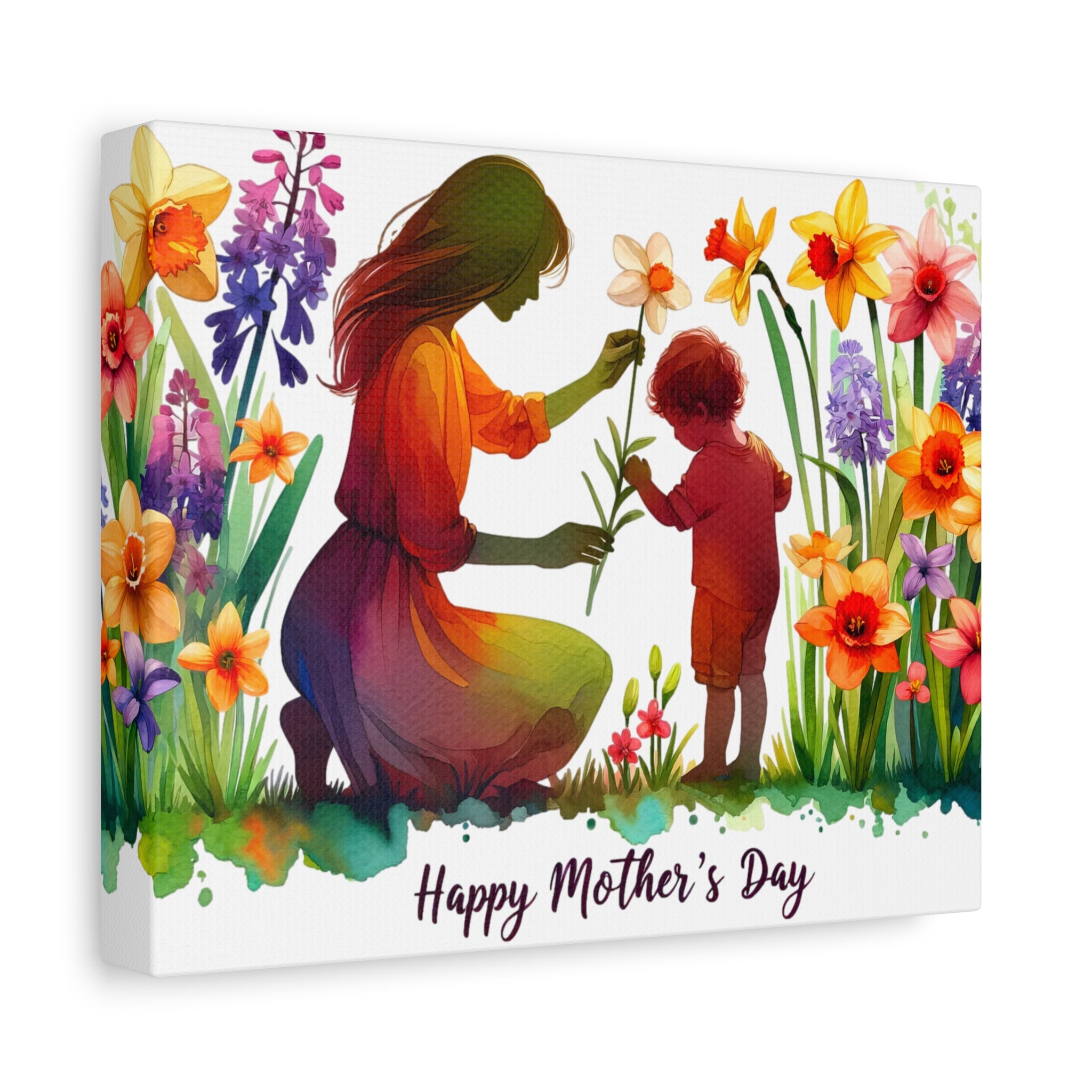 "Happy Mother's Day" Nurturing Mom Canvas | Watercolor Garden Wall Art
