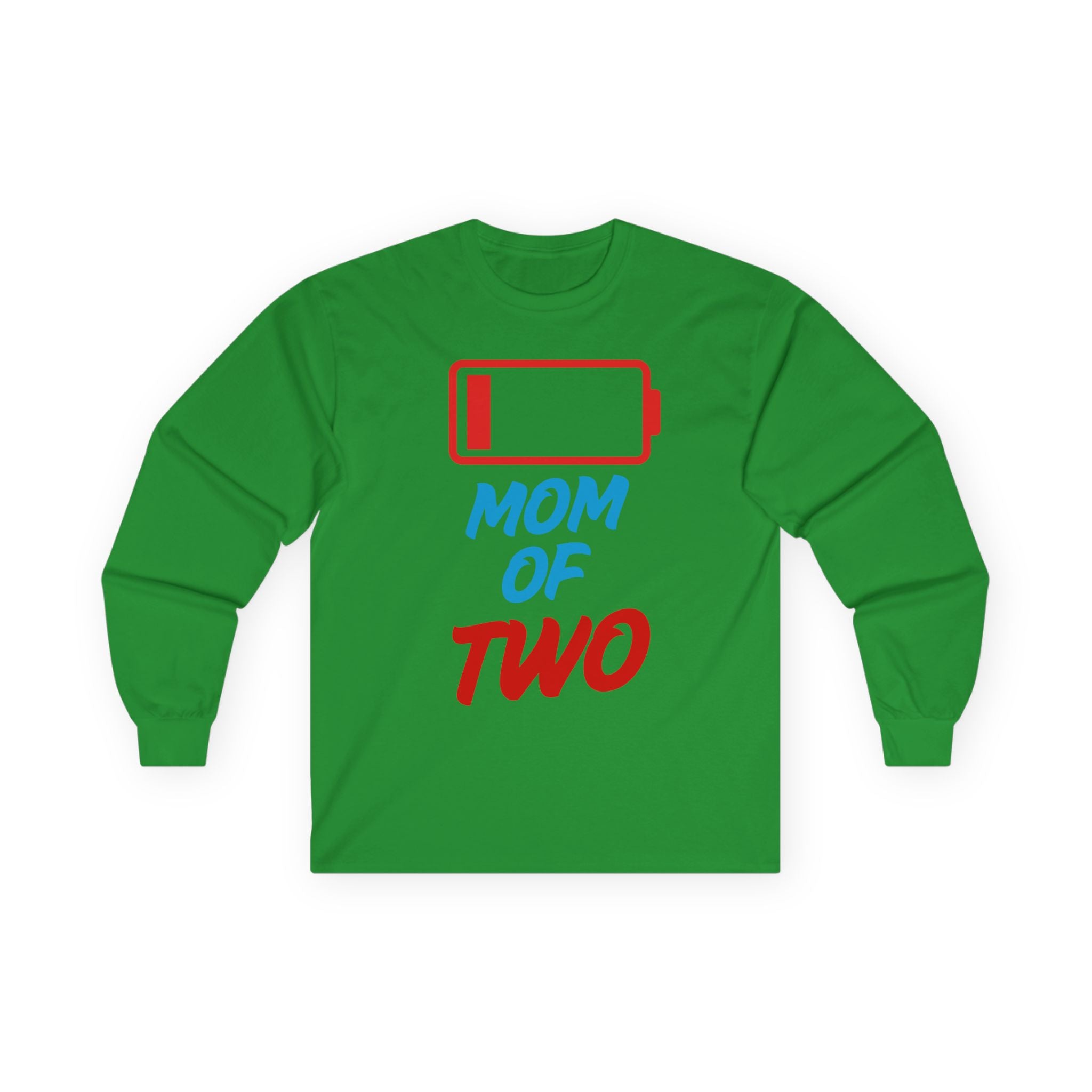 Mom of Two Low Battery Long Sleeve Tee — Funny Mom Shirt for New Mothers, Mother’s Day Gift