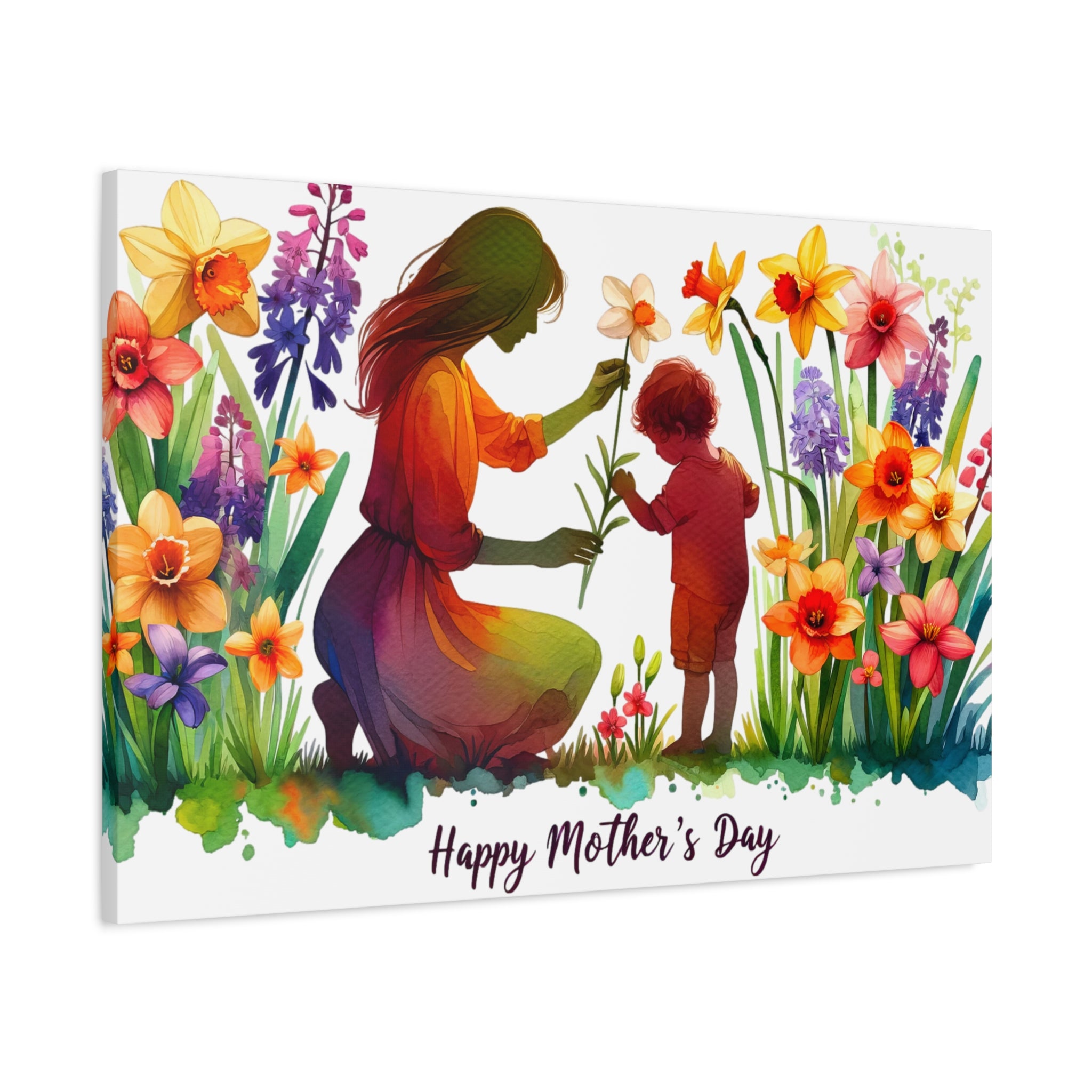 "Happy Mother's Day" Nurturing Mom Canvas | Watercolor Garden Wall Art