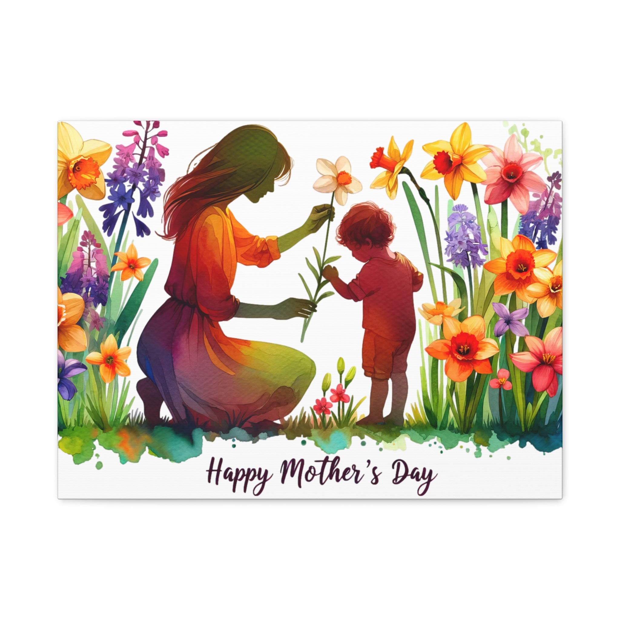 "Happy Mother's Day" Nurturing Mom Canvas | Watercolor Garden Wall Art