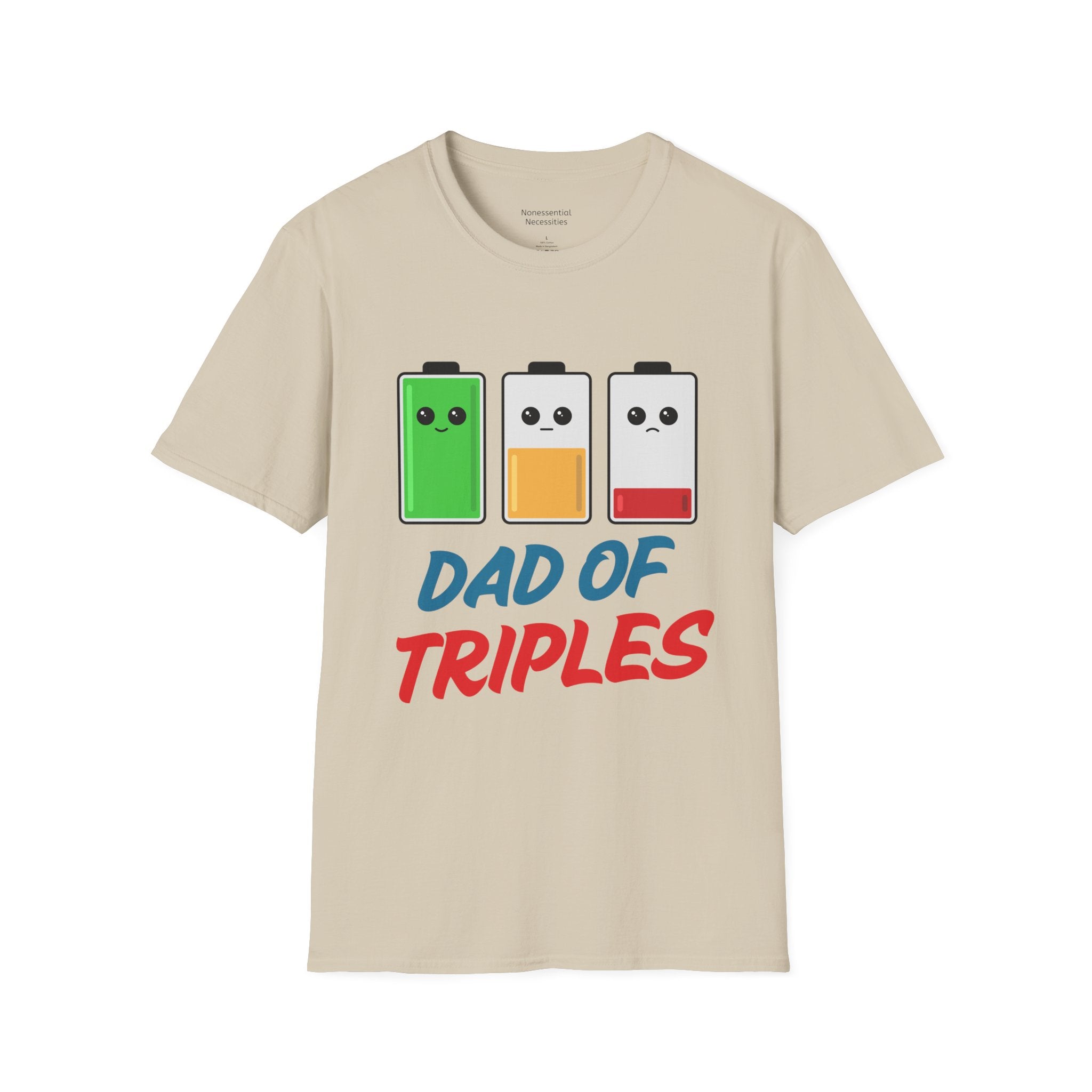 "Dad of Triples" Battery T-Shirt - Funny Gift for Father of Three