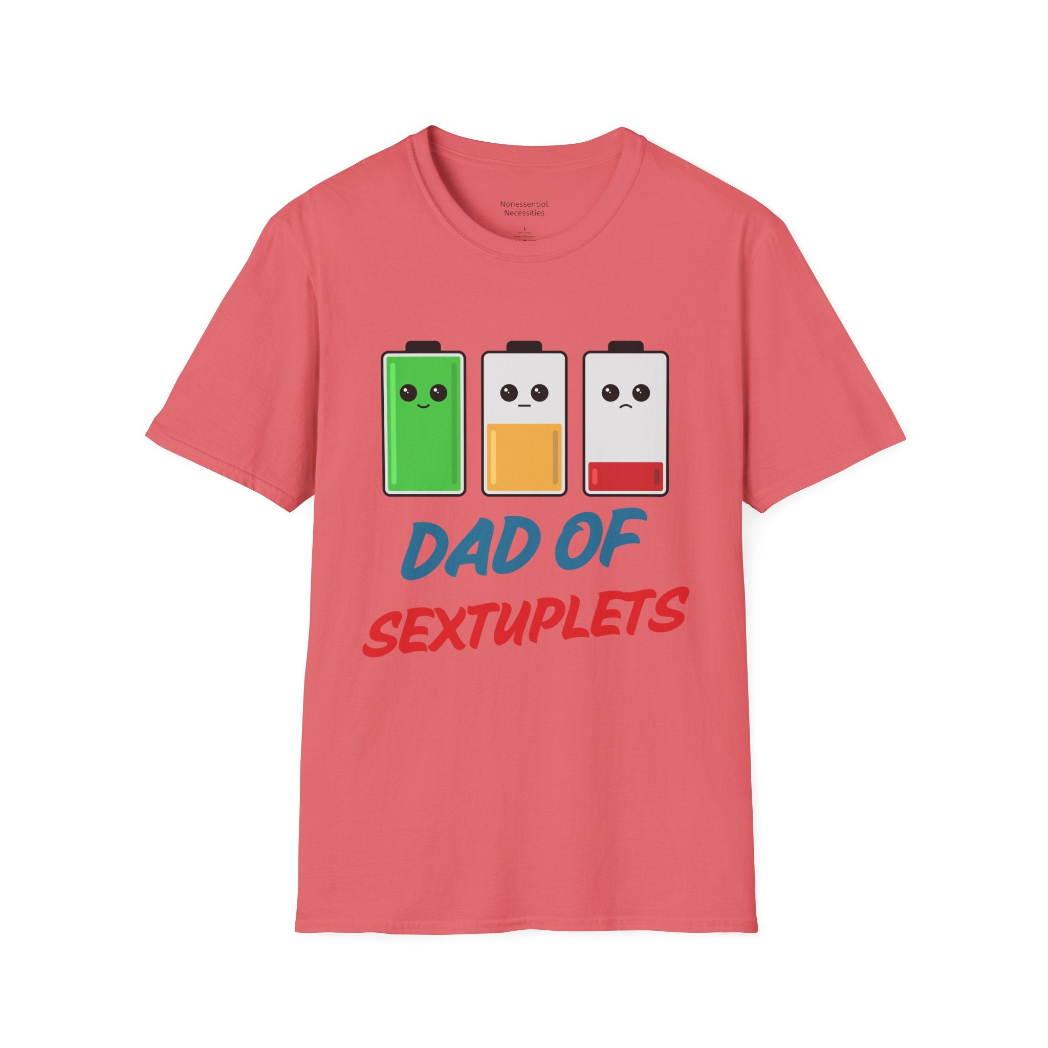 "Dad of Sextuplets" Battery T-Shirt - Funny Gift for Father of Six