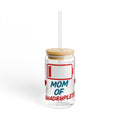 Mom of Quadruplets Glass Can Tumbler | Iced Coffee Cup with Bamboo Lid & Straw