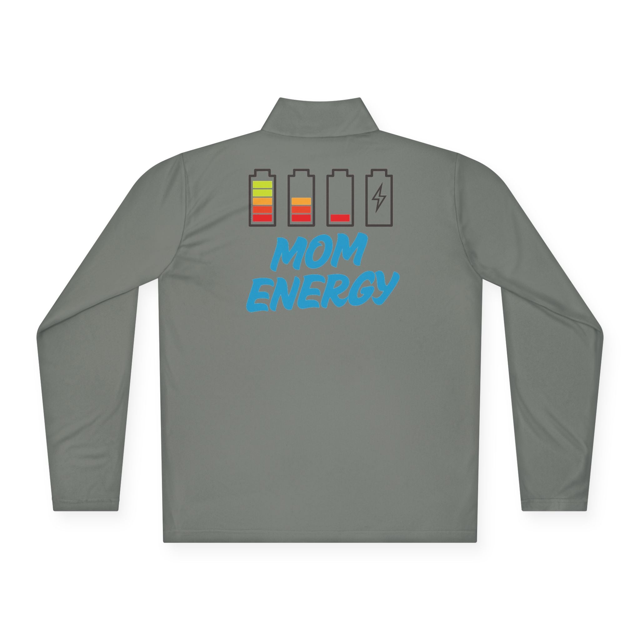 Mom Energy Quarter-Zip Pullover — Battery Icon Graphic Pullover for Busy Moms