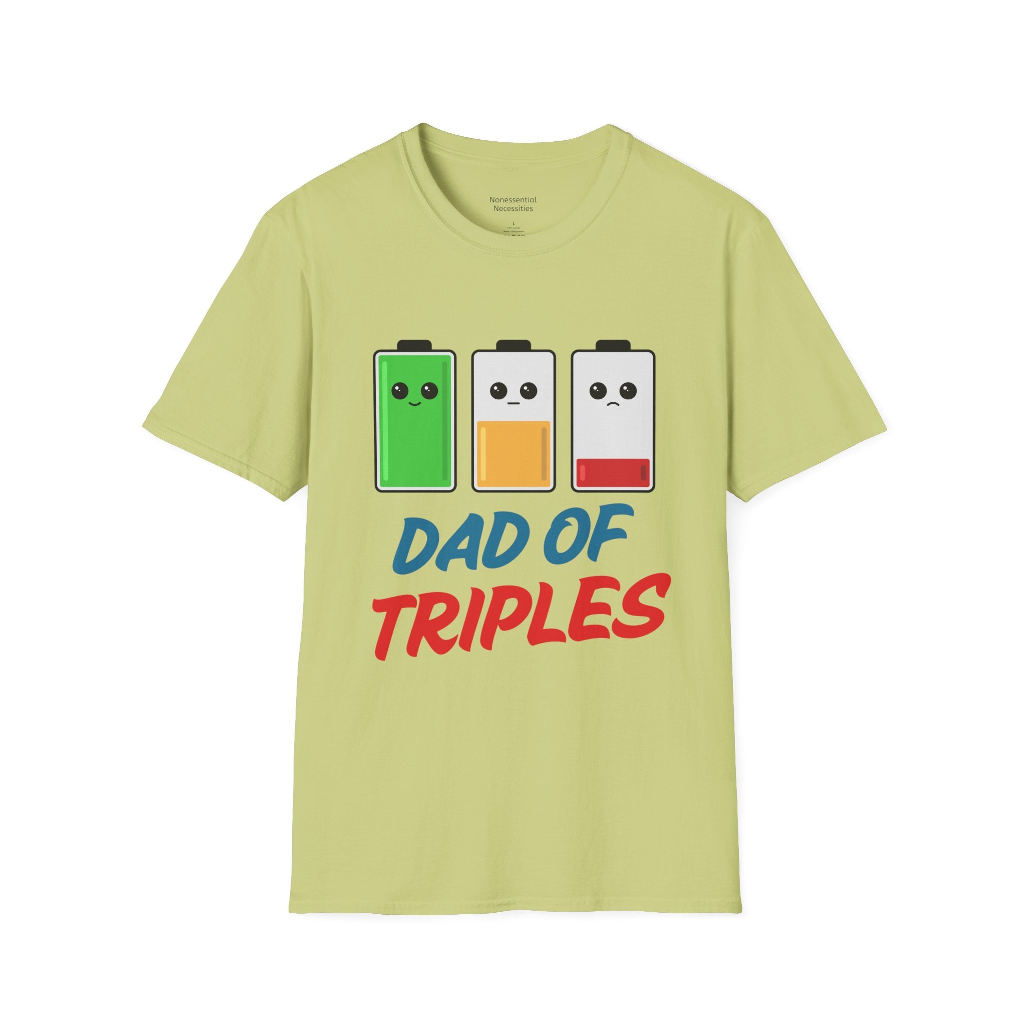 "Dad of Triples" Battery T-Shirt - Funny Gift for Father of Three