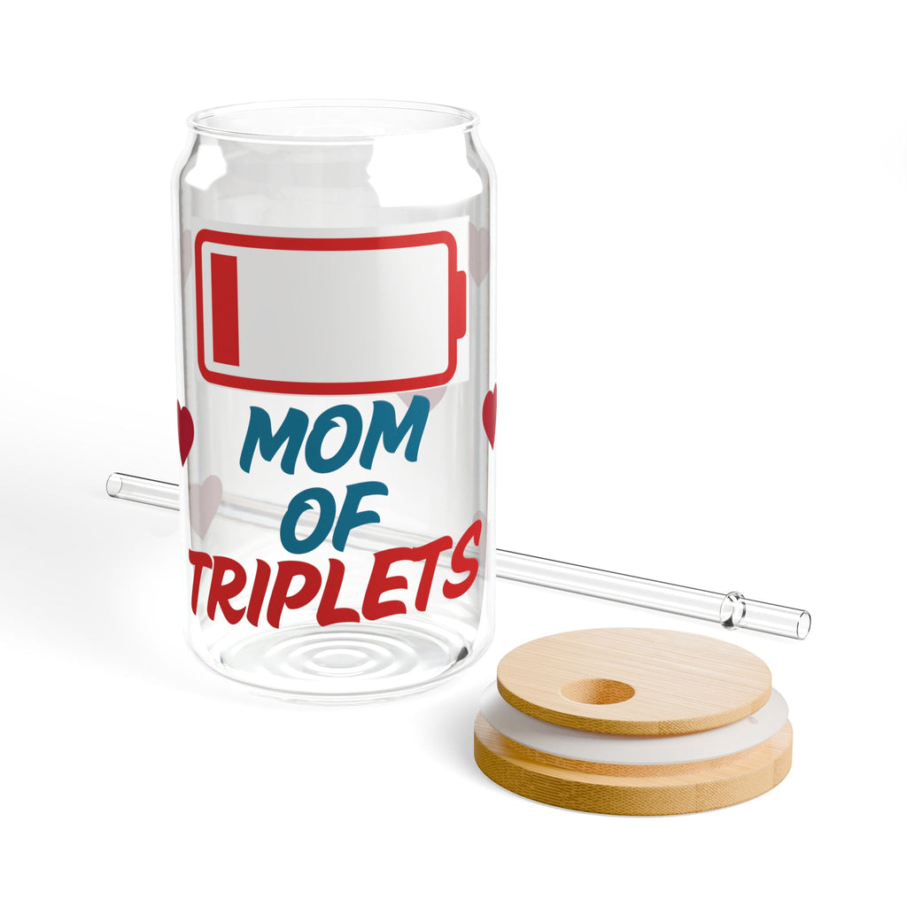Mom of Triplets Glass Can Tumbler | Iced Coffee Cup Gift for Mom of Three