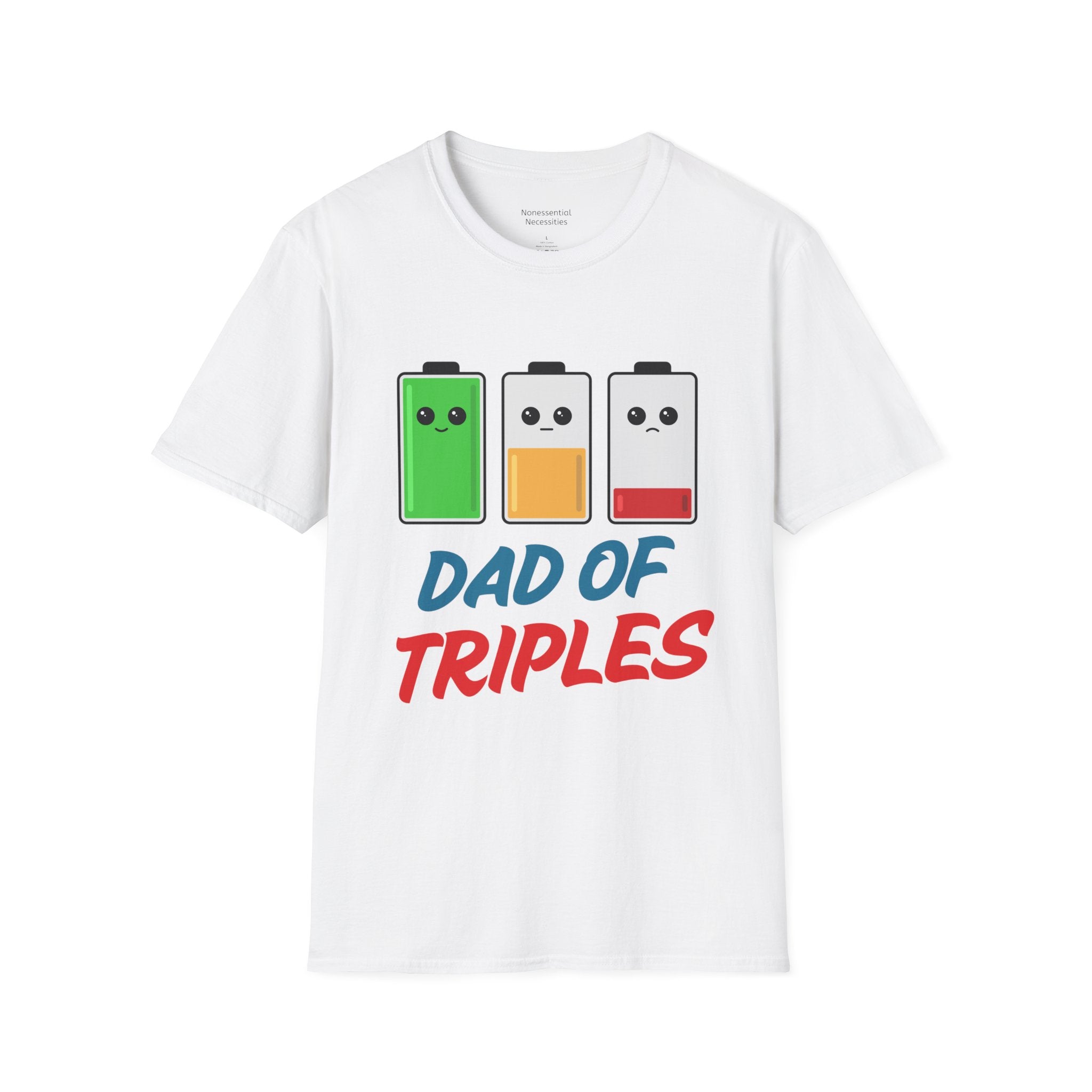 "Dad of Triples" Battery T-Shirt - Funny Gift for Father of Three