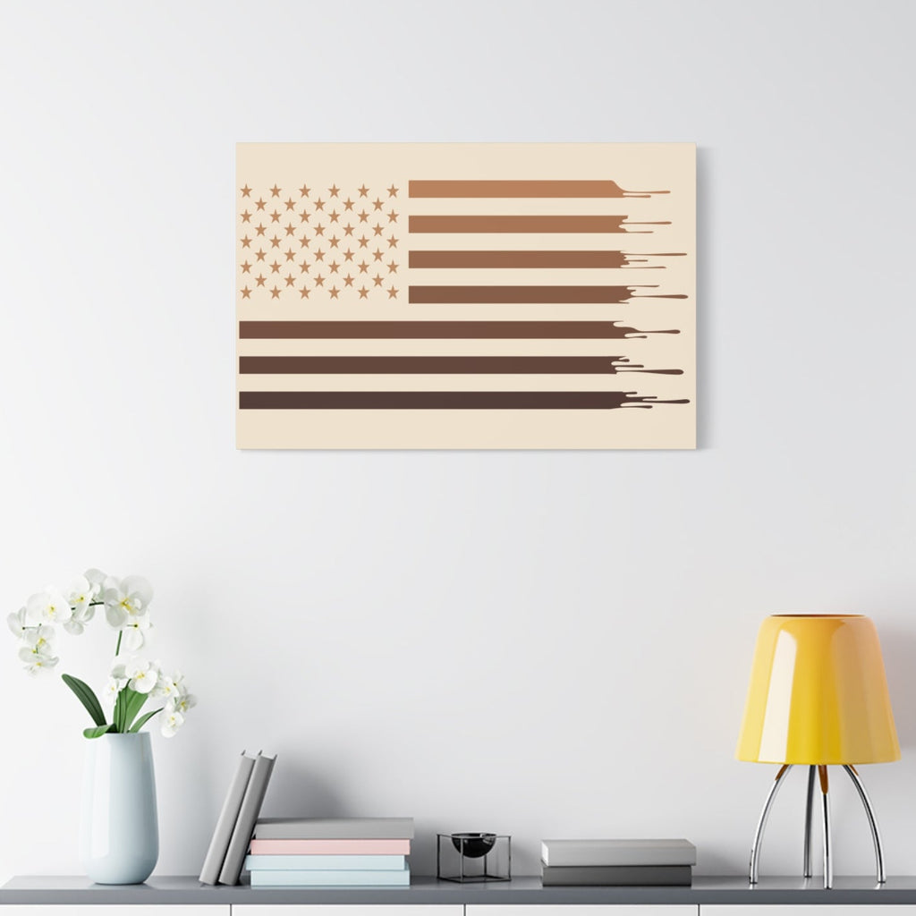 Rustic Melanin American Flag Canvas | Neutral Tones Modern Wall Decor